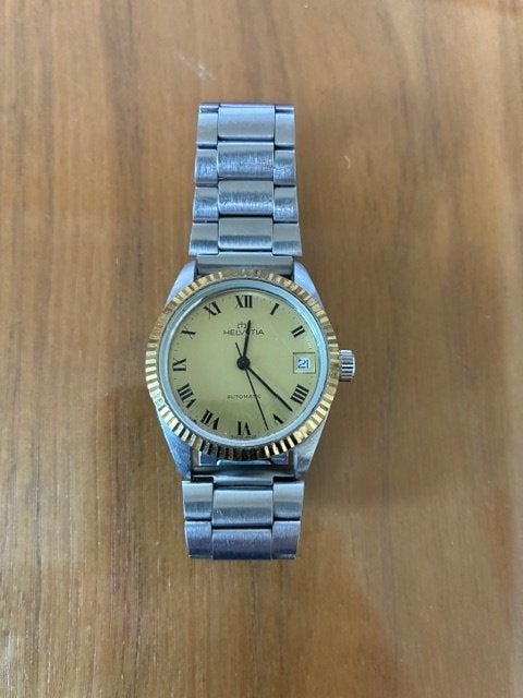 Vintage Helvetia automatic herenhorloge staal datum horloge, Overige merken, Staal, Polshorloge, 1960 of later