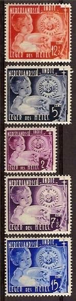 Ned-Indie NVPH nr 221/5 ongebruikt Leger des Heils 1936, Postzegels en Munten, Ophalen of Verzenden, Postfris, Nederlands-Indië