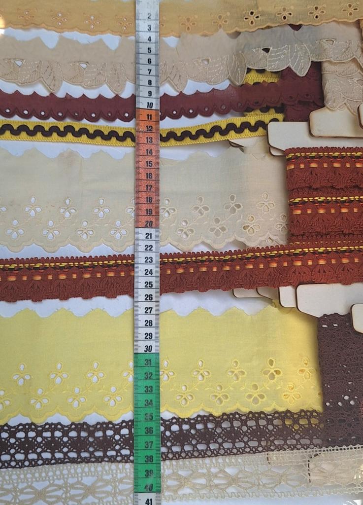 Mooi geel caramel ecru katoenen en broderie kant, Ophalen of Verzenden, Nieuw, Kant