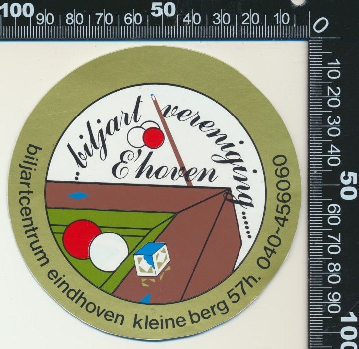 Sticker: Biljart Vereniging Eindhoven, Ophalen of Verzenden, Zo goed als nieuw, Sport