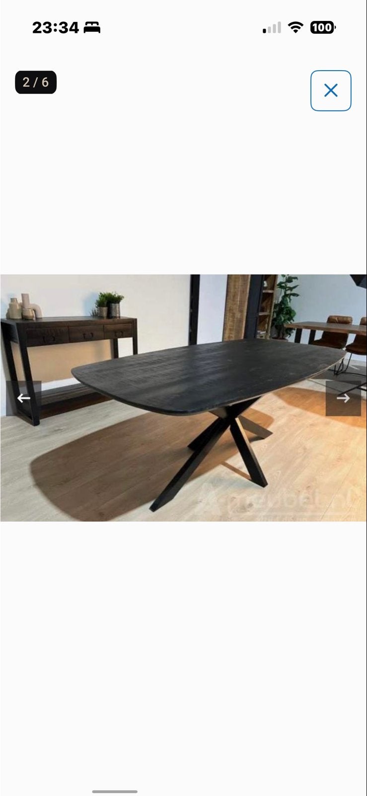 Zwarte eettafel 240x100 cm met spinpoot - WoonStore, Ophalen, 100 tot 150 cm, 200 cm of meer, Zo goed als nieuw