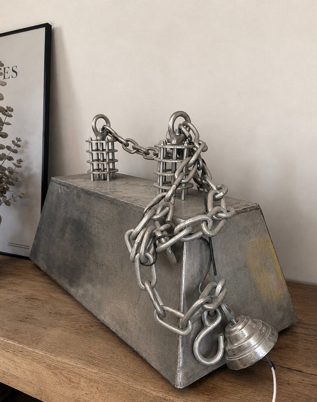 Zilveren Industriële Lamp, Ophalen, 50 tot 100 cm, Zo goed als nieuw, Minder dan 100 cm