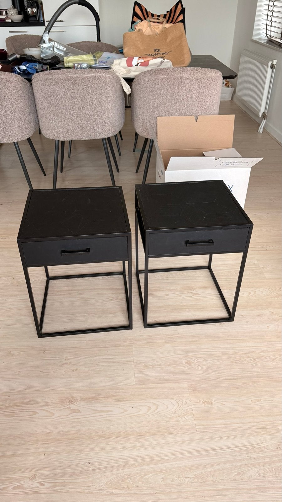 Set van 2 zwarte nachtkastjes met lade, Huis en Inrichting, Minder dan 45 cm, Minder dan 55 cm, Gebruikt, Vierkant