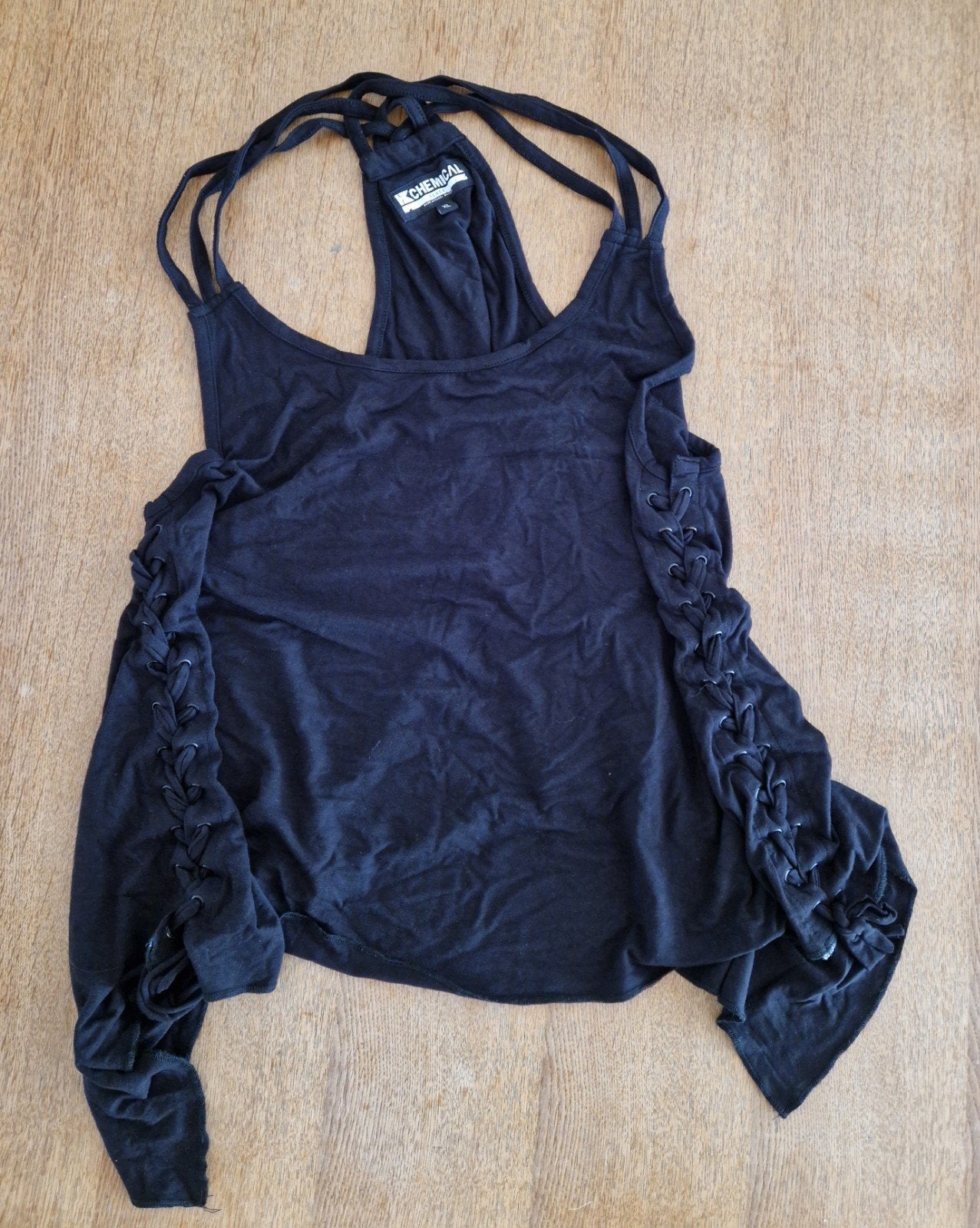 Zwarte K-chemical tanktop met veters, maat XL, Zwart, Maat 46/48 (XL) of groter, Ophalen of Verzenden, Zo goed als nieuw