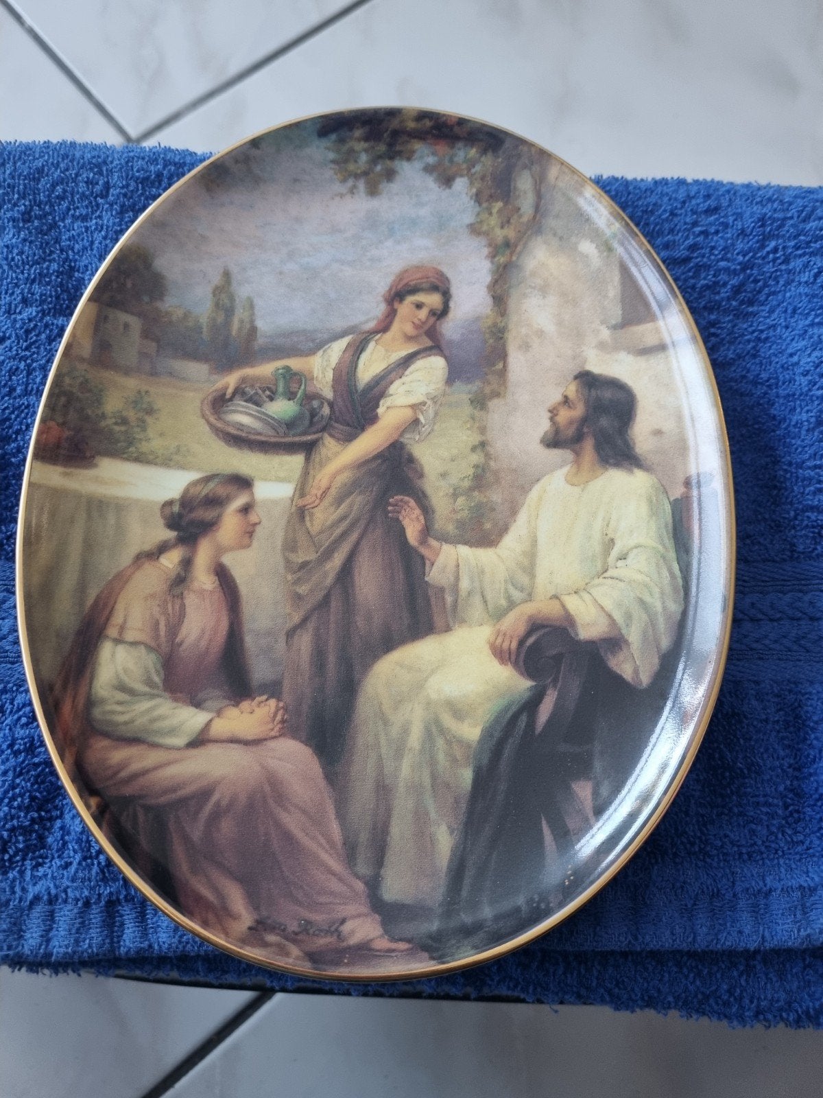 'Jezus met Maria en Martha', Antiek en Kunst, Antiek | Wandborden en Tegels, Ophalen of Verzenden