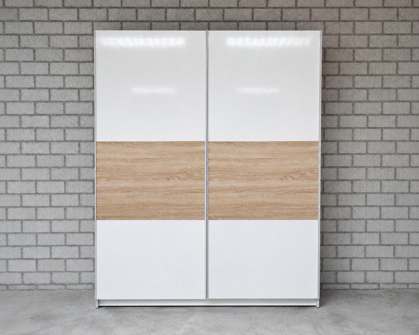 Witte kledingkast met schuifdeuren - 150x220 cm, Ophalen, 200 cm of meer, Met plank(en), 150 tot 200 cm