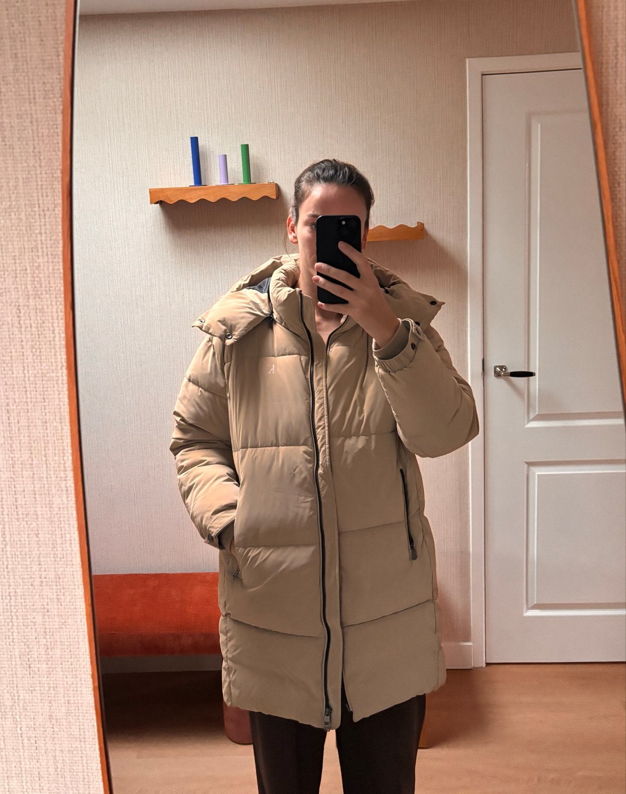 Calvin Klein Jeans lange puffer jas - Nieuw - mt S, Ophalen of Verzenden, Nieuw, Maat 36 (S), Beige