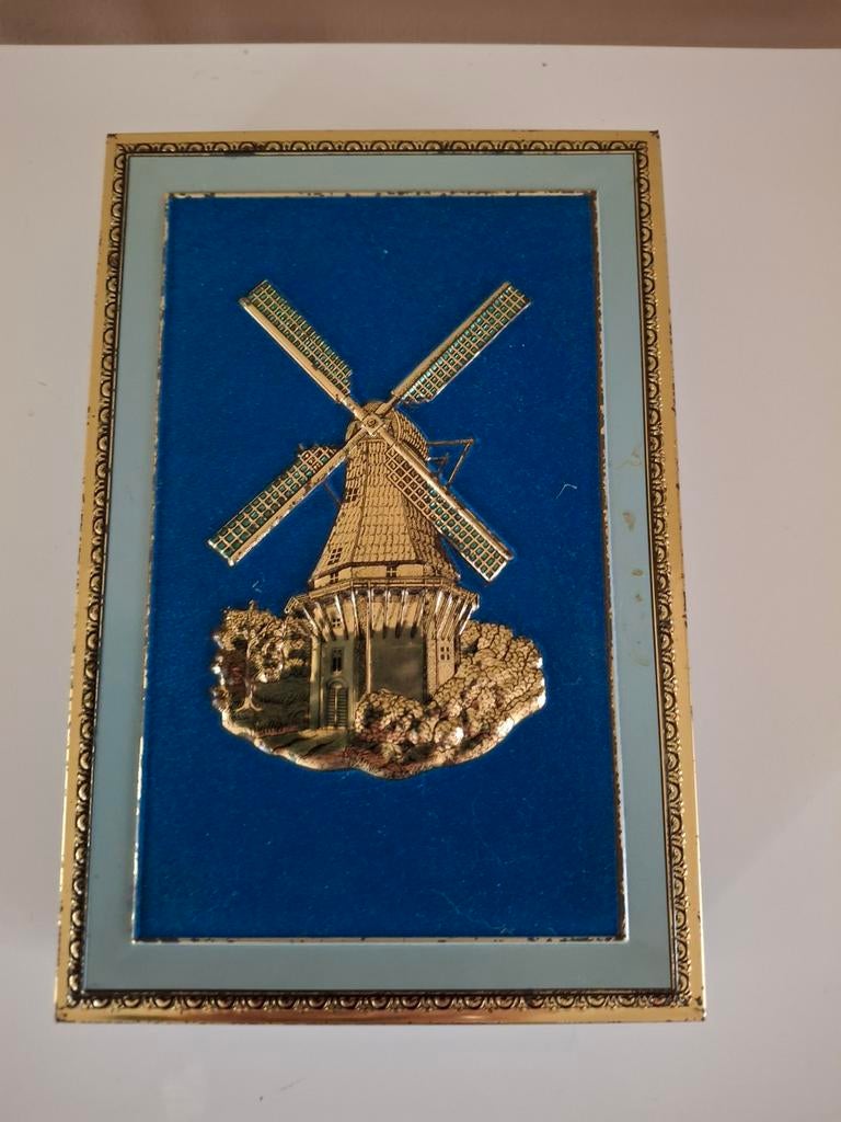 Vintage Bonbon Blik met Molen Reliëf - Blauw/Goud, Verzamelen, Blikken, Ophalen of Verzenden, Gebruikt, Overige, Overige merken