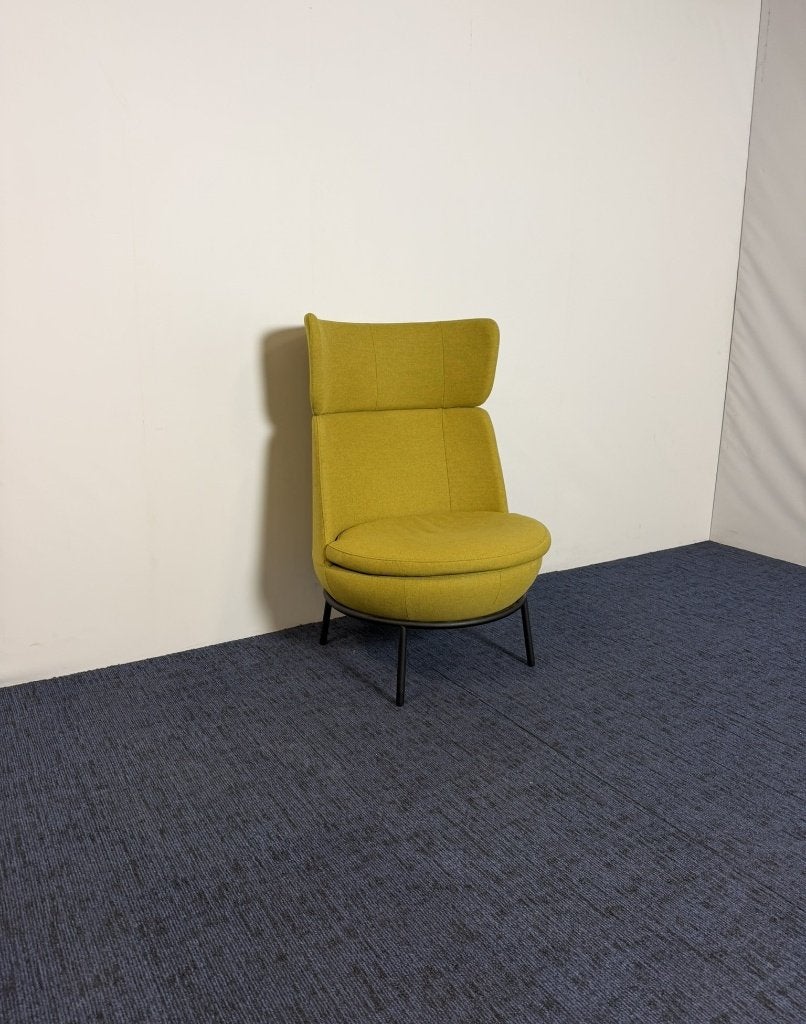2 x Fauteuil Jonas Ihreborn Pod - mosterdgeel - zwart frame, Ophalen, Gebruikt, 75 tot 100 cm, Stof