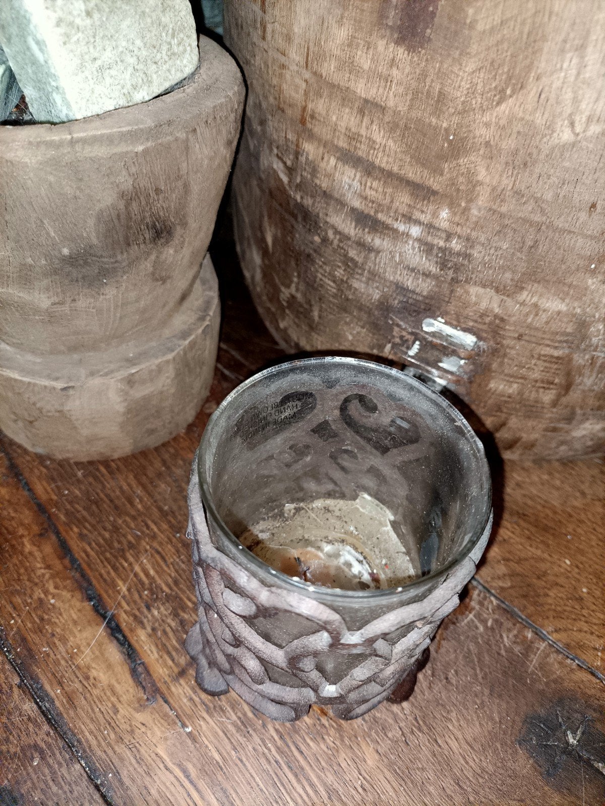 Kleine metalen waxinelichthouder met glaasje, Gebruikt, ., Waxinelichthouder, Ophalen of Verzenden