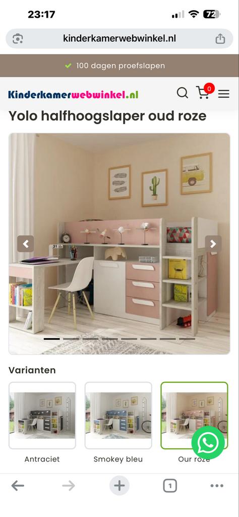 Halfhoogslaper Yolo oud roze, 85 tot 100 cm, Ophalen of Verzenden, Zo goed als nieuw, Hoogslaper of Stapelbed