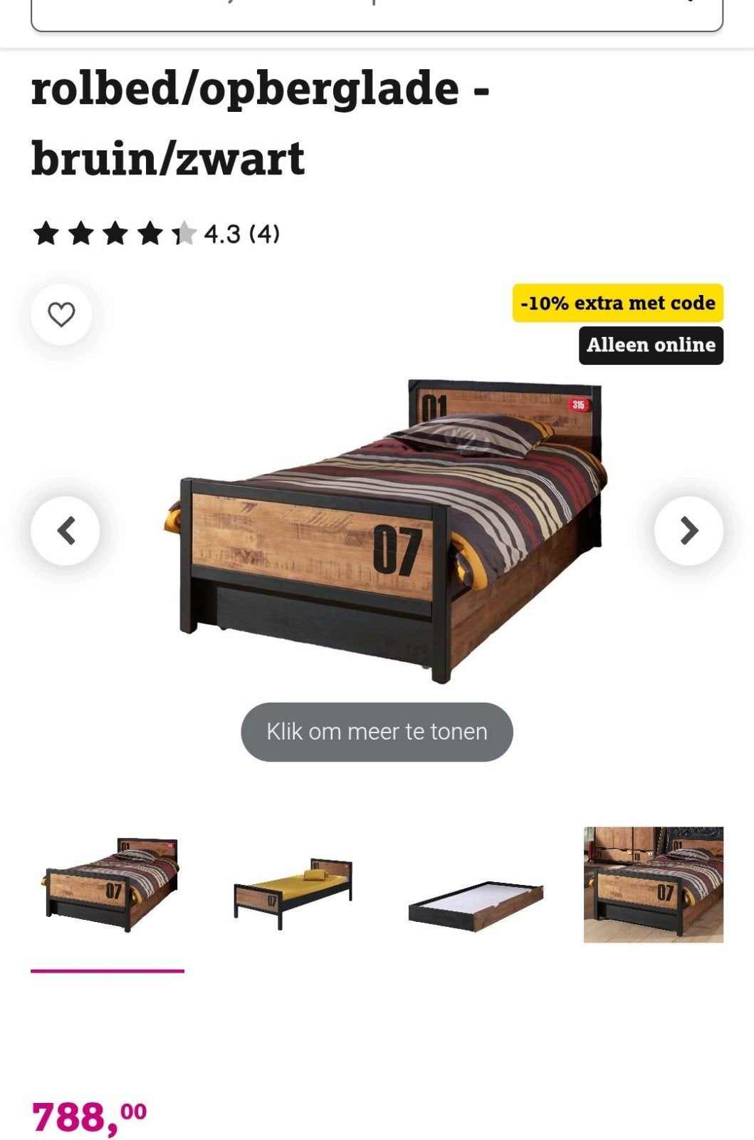Vipack bed Alex, Ophalen, Eenpersoons, Hout