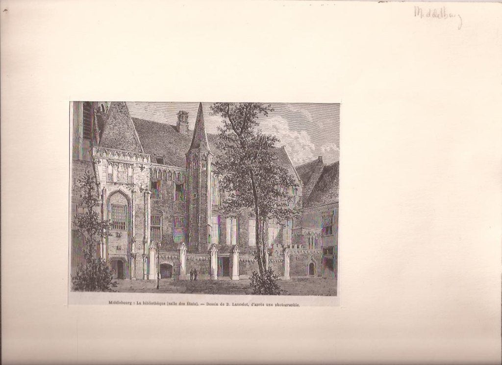 Middelburg. La bibliothèque (salle des états) 1874, Gesigneerd, 1800 - 1899, Ophalen of Verzenden, 15 cm