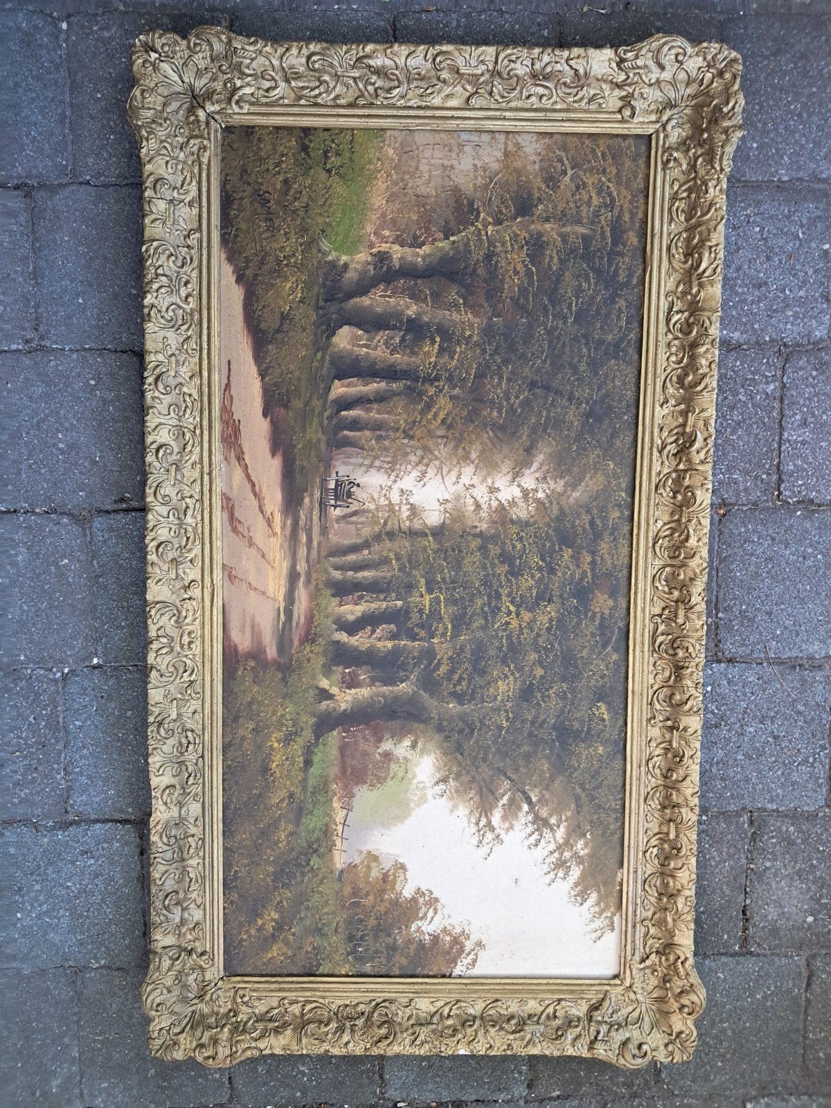 olieverf landschap a. somers, Antiek en Kunst, Kunst | Schilderijen | Klassiek, Ophalen, Doek, Gesigneerd, Landschap
