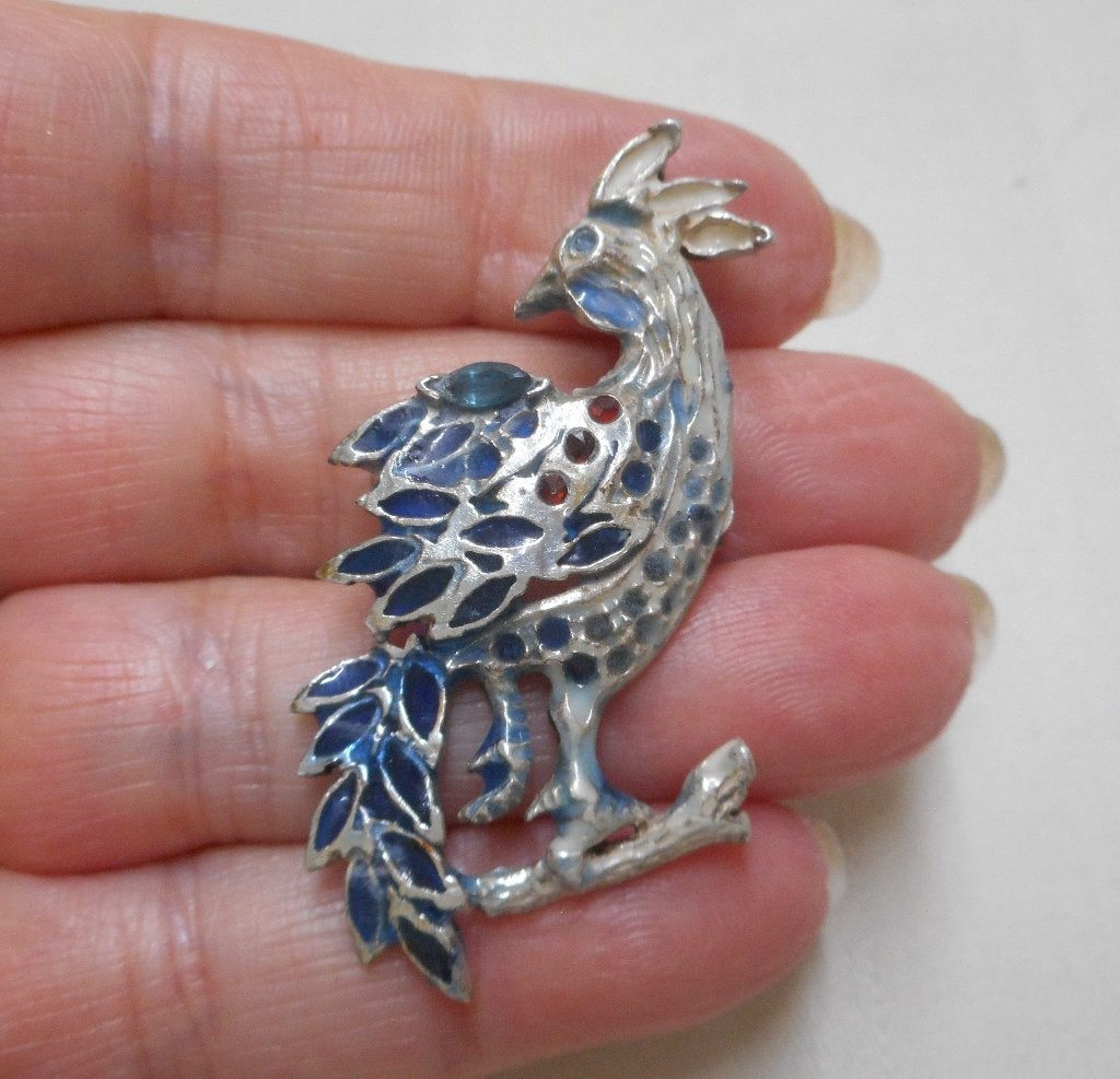Prachtige antieke zilveren vogel broche / hanger nr.151