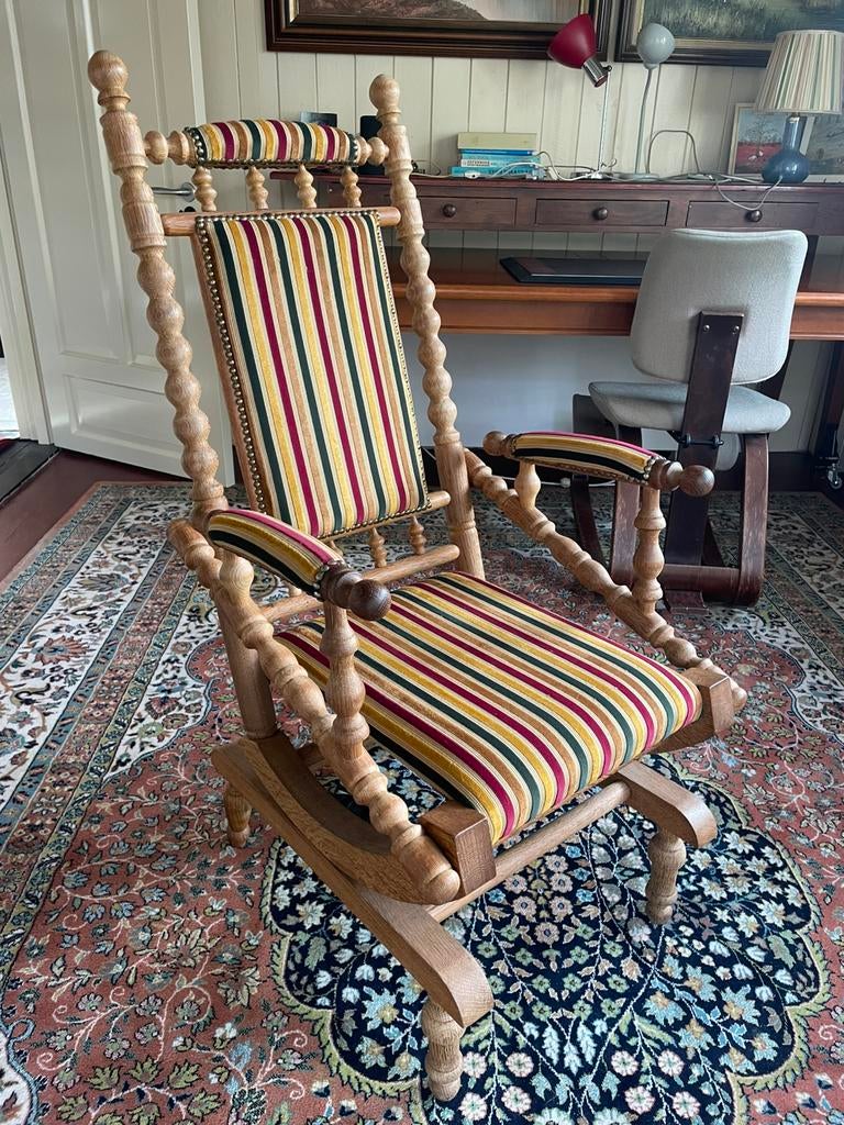 Schommelstoel vintage retro hardhout, Ophalen, Zo goed als nieuw