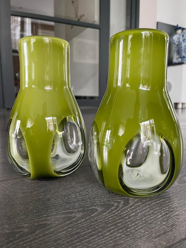 Space Age vazen 2x, Ophalen of Verzenden, Minder dan 50 cm, Groen, Glas