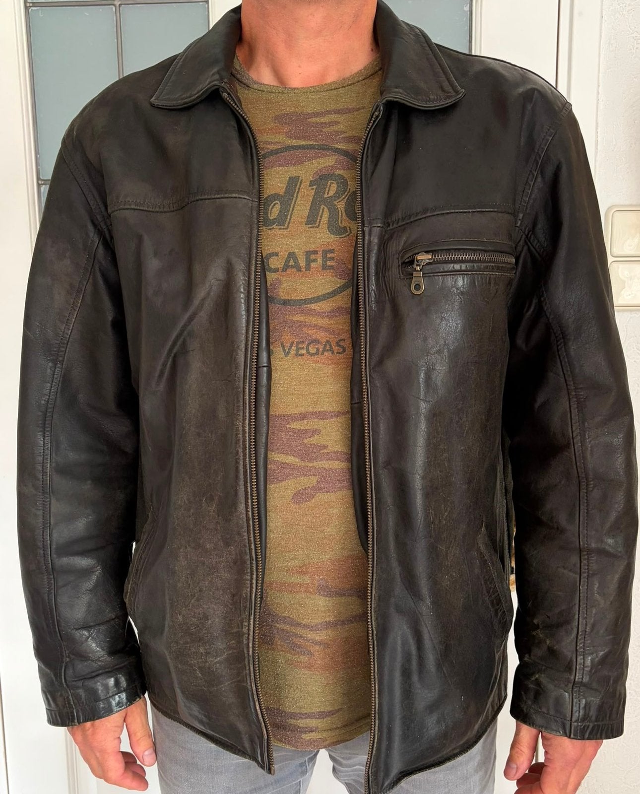Vintage leren jack heren, Kleding | Heren, Jassen | Winter, Ophalen of Verzenden, Gedragen, Maat 48/50 (M), Zwart