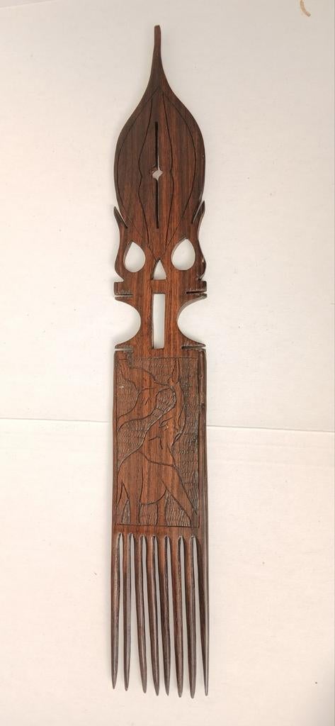 Vintage Haarkam Afrika Olifant Houtsnijwerk Afro Pick Kunst, Ophalen of Verzenden
