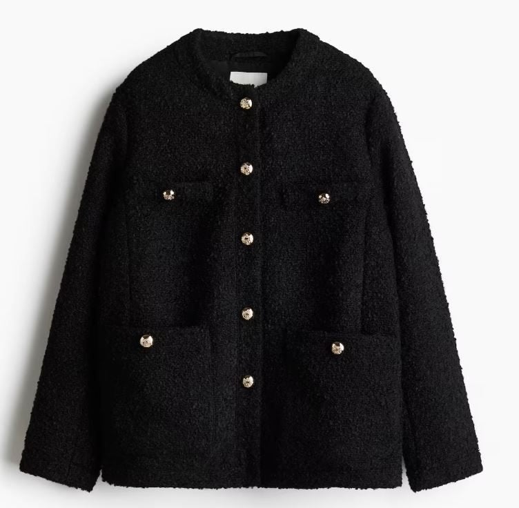 Zwart bouclé jasje van H&M, Kleding | Dames, H&M, Zwart, Maat 46/48 (XL) of groter, Ophalen of Verzenden