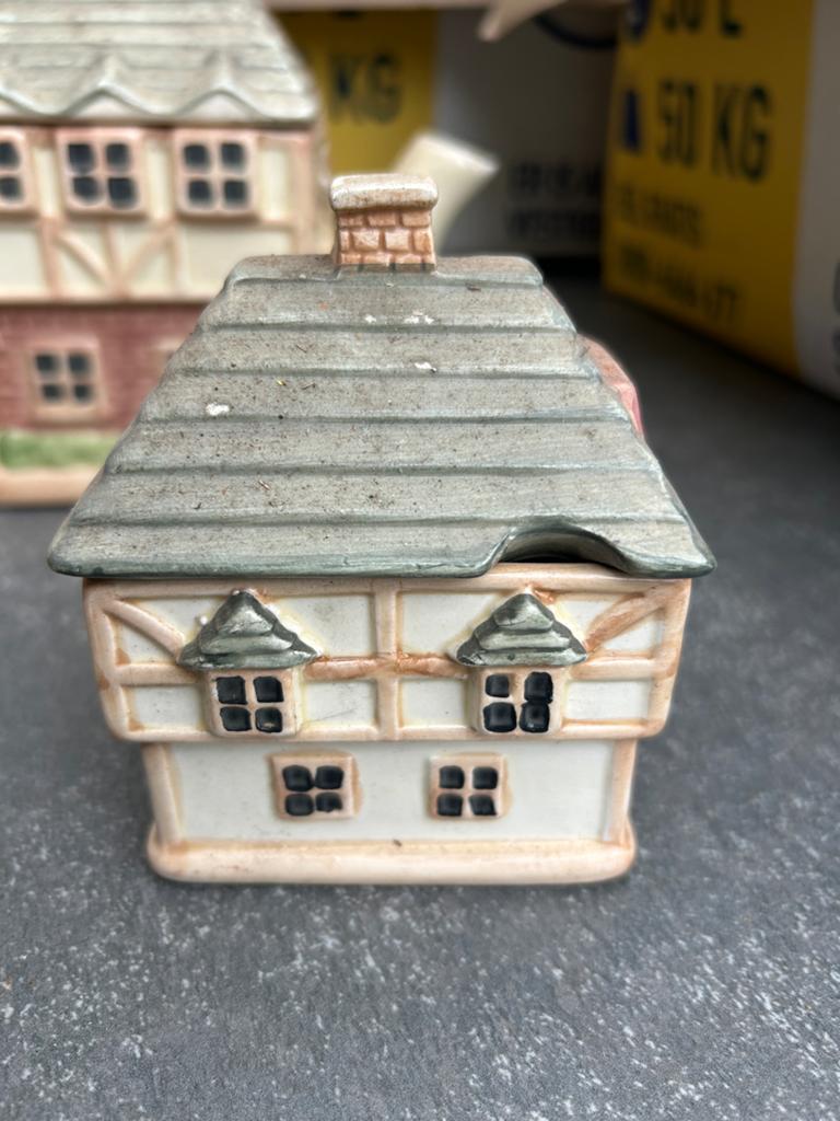 Vintage Huisjes Theeservies - Theepot, Melkkan, Suikerpot, Ophalen of Verzenden