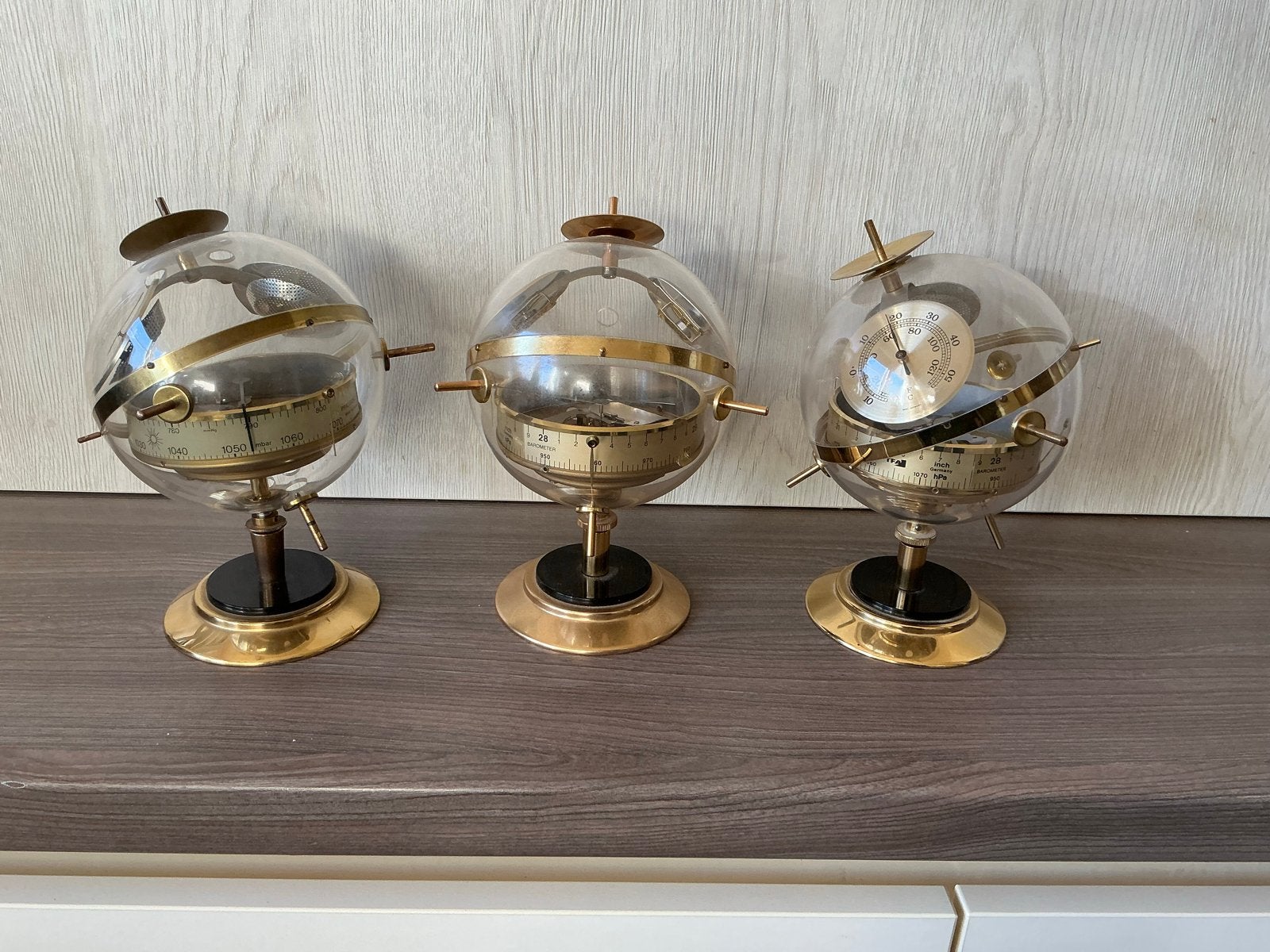 Set van 3 Vintage Weerstations/Barometers spoetnik,, Ophalen, Gebruikt, Weerstation