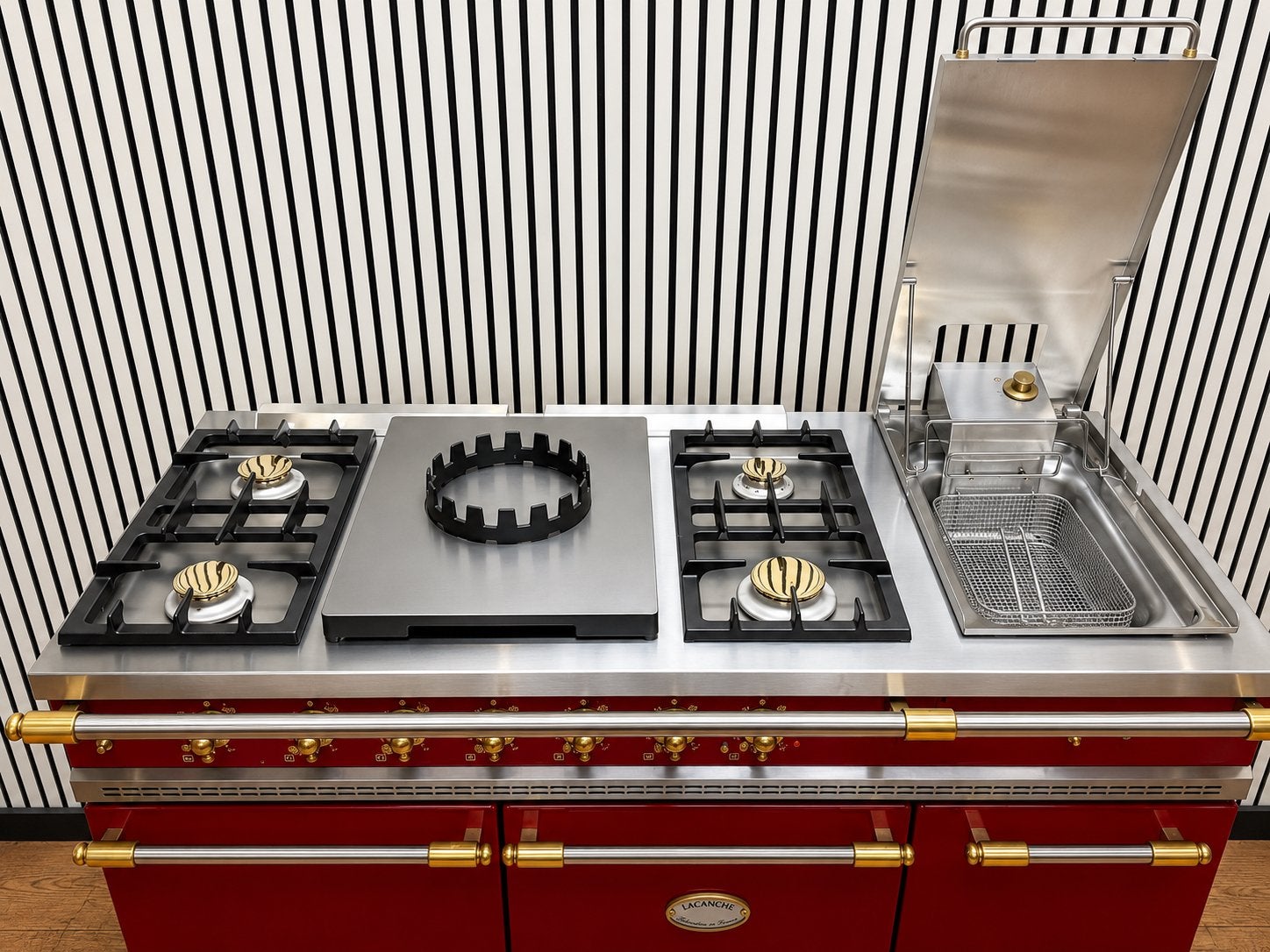 Luxe Lacanche Bordeaux rood / Messing Gasoven Messing 140 cm, Witgoed en Apparatuur, Fornello Esperta, Grill, Ophalen of Verzenden