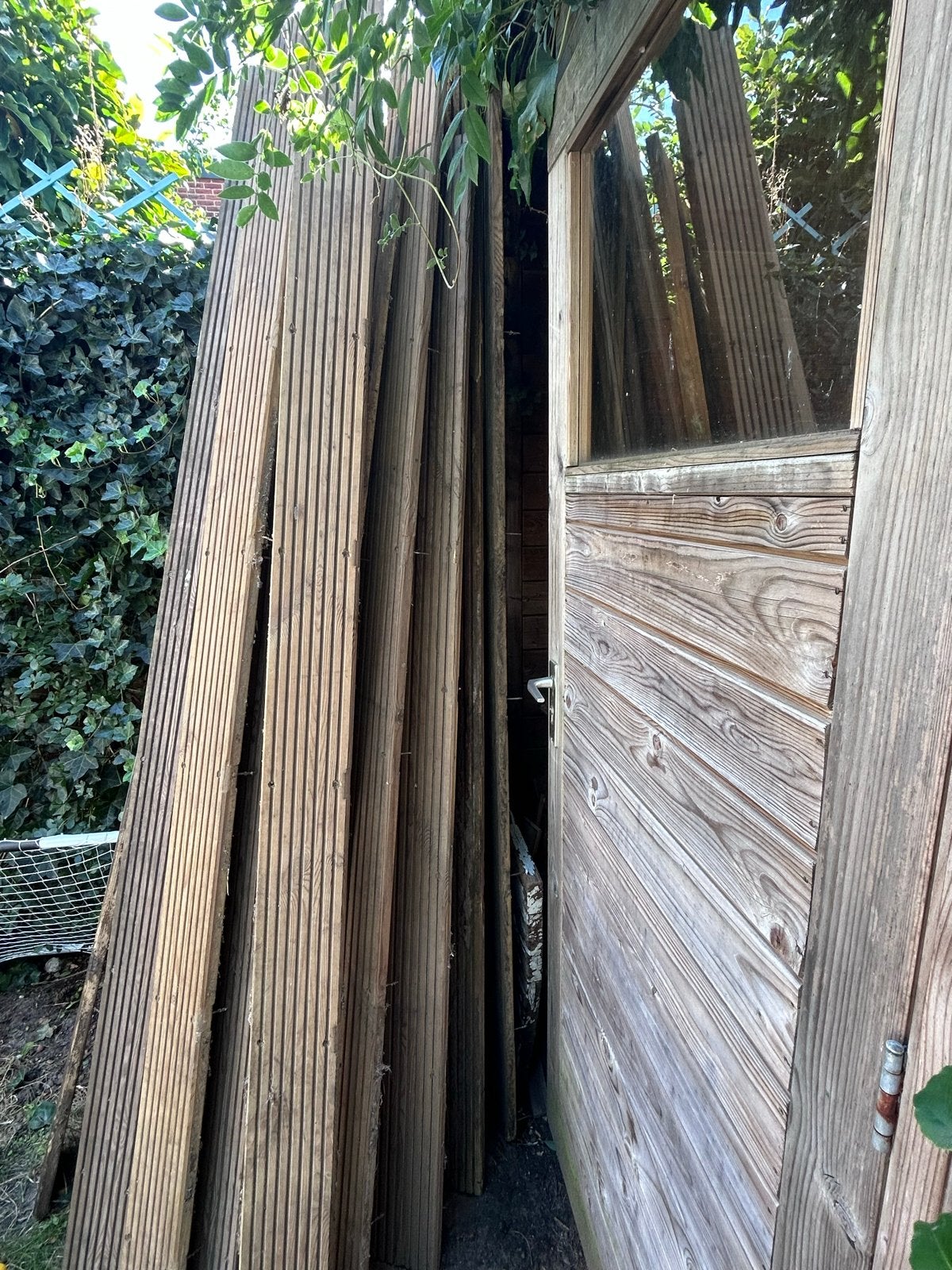 Vlonderhout 4x3 meter - Gebruikt, Tuin en Terras, Ophalen, Gebruikt, Hout