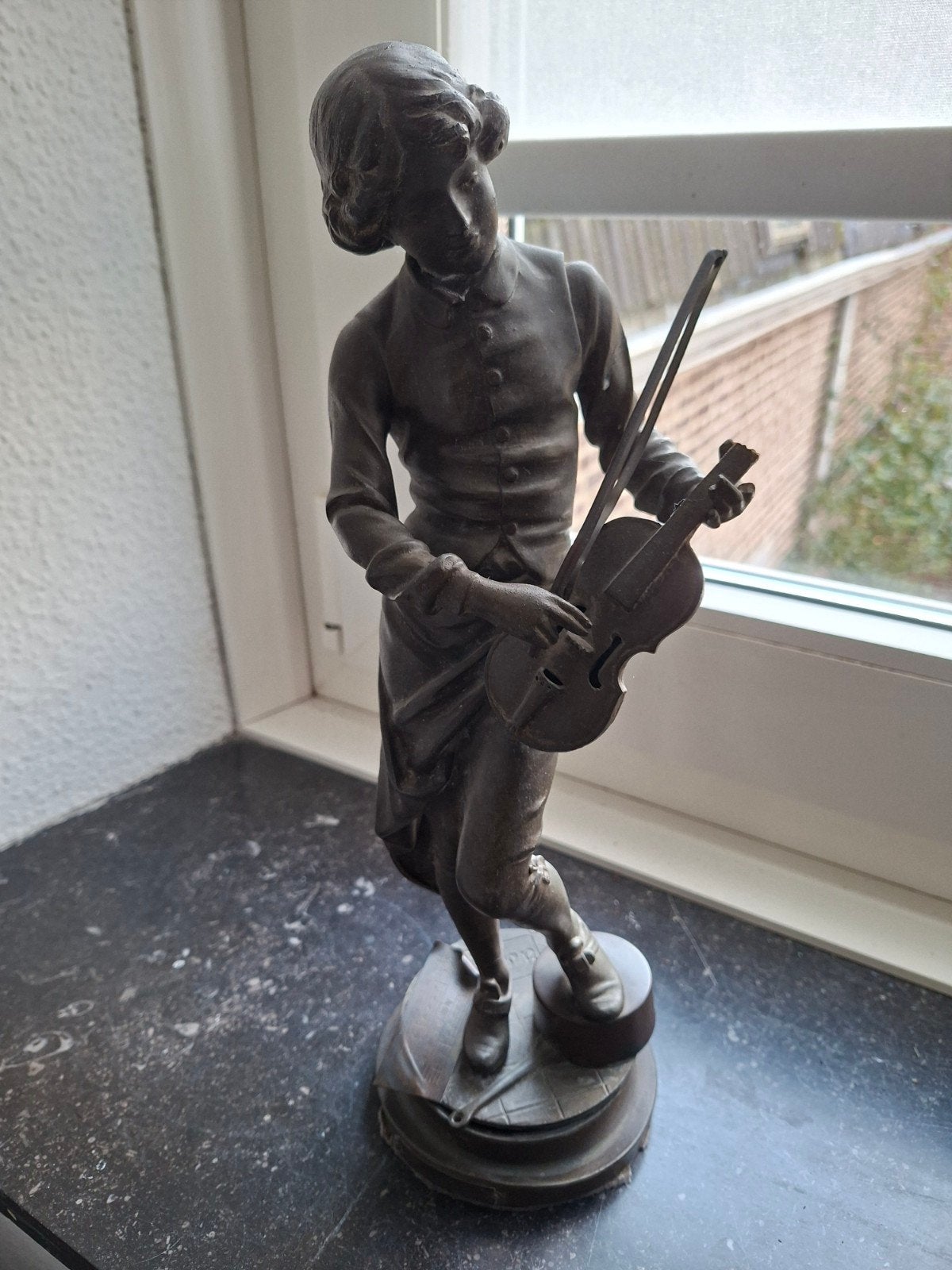 Zamak Beeld van Vioolspeler - Klassiek Decoratiestuk, Ophalen, Brons, 20 - 50 cm, Op sokkel