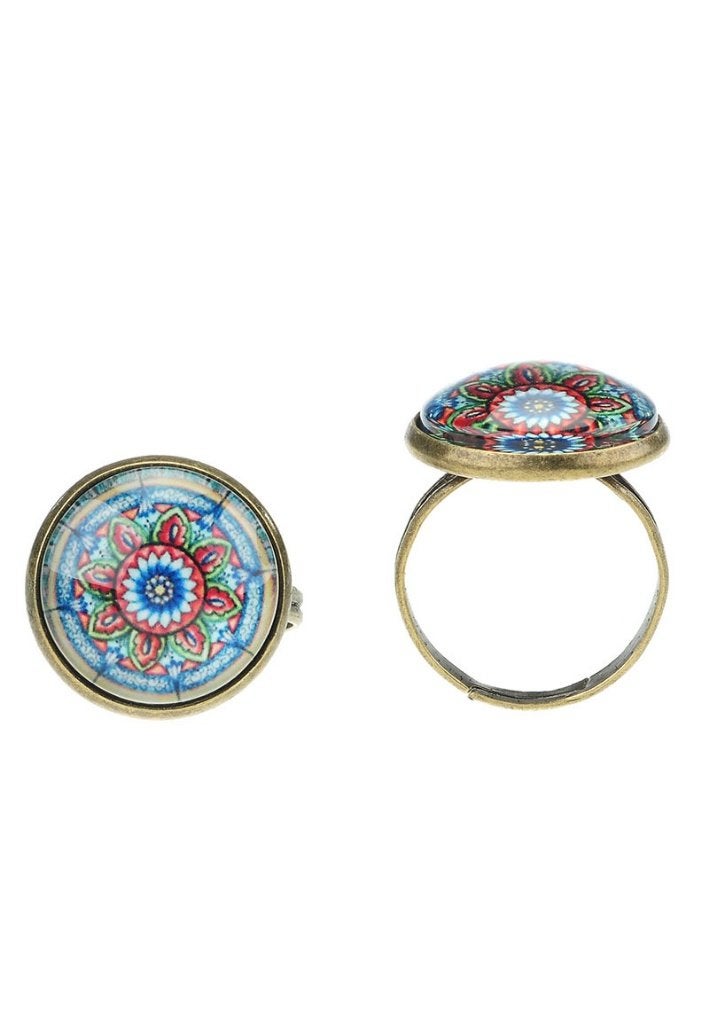 Nikkelvrij verstelbare mandala ring met glazen ornament, Ophalen of Verzenden, Nieuw