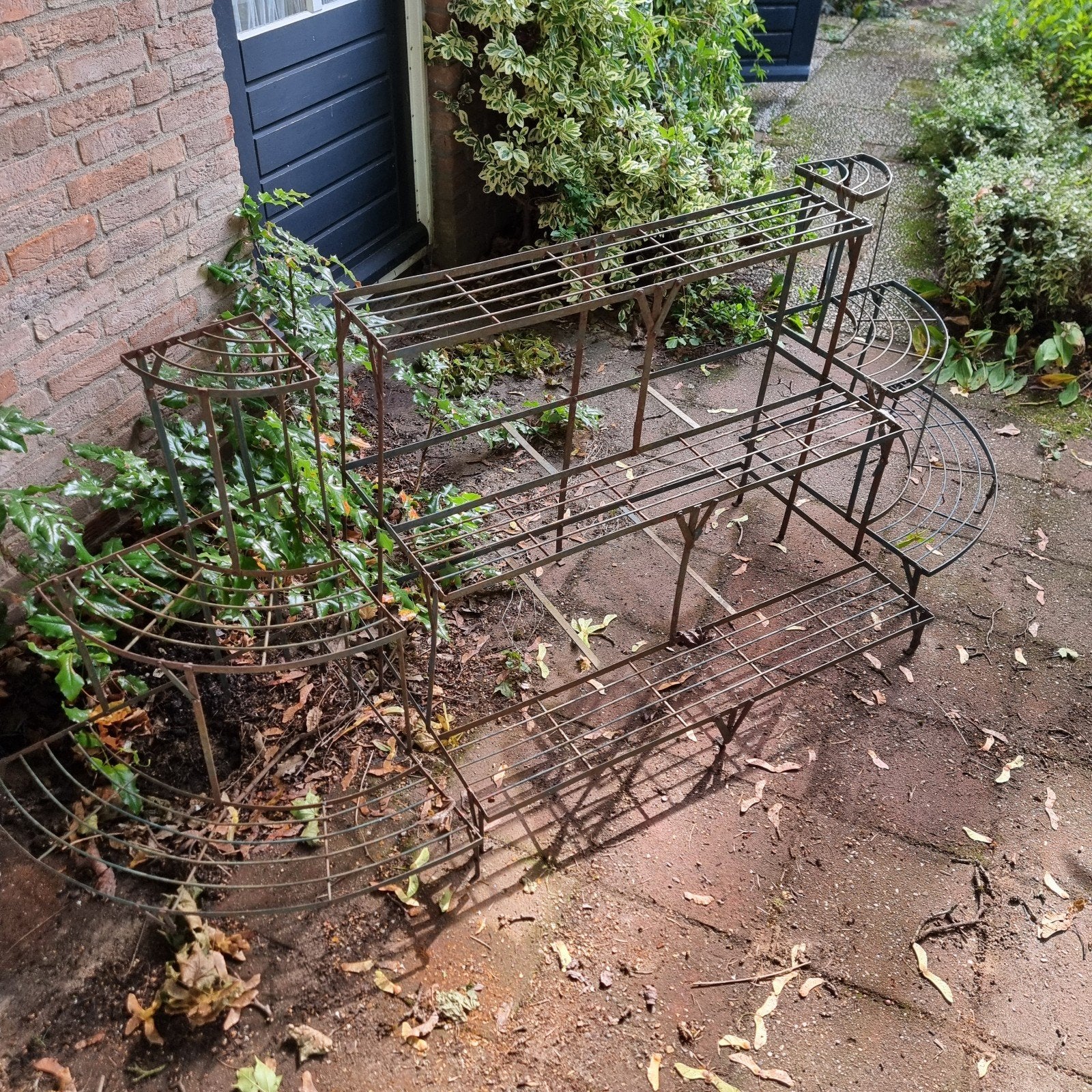 3-delige plantenetagere voor buiten, groen, verweerd, Ophalen, Gebruikt, Rek/stellage, Metaal