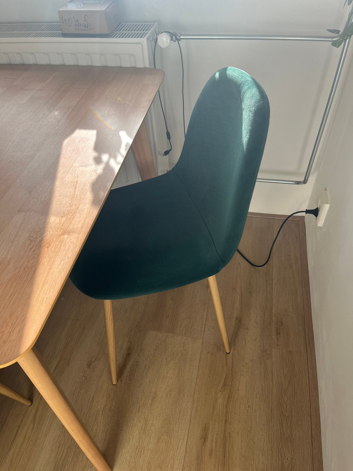 Sklum 4x fluwelen eetkamerstoel Glamm jungle groen hout, Ophalen, Overige kleuren, Boho, Zo goed als nieuw