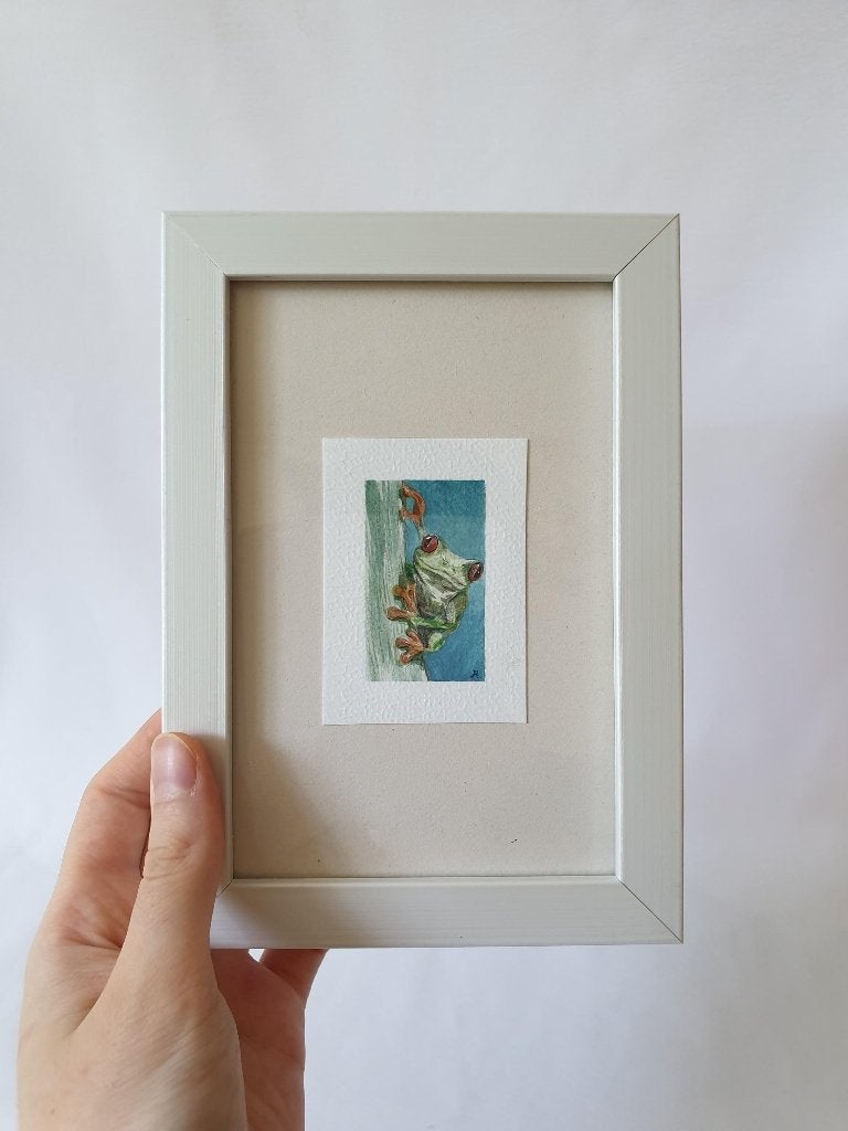 Origineel handgeschilderd miniatuur roodoogmakikikker, Ophalen, Minder dan 50 cm, Nieuw, 5 – 50