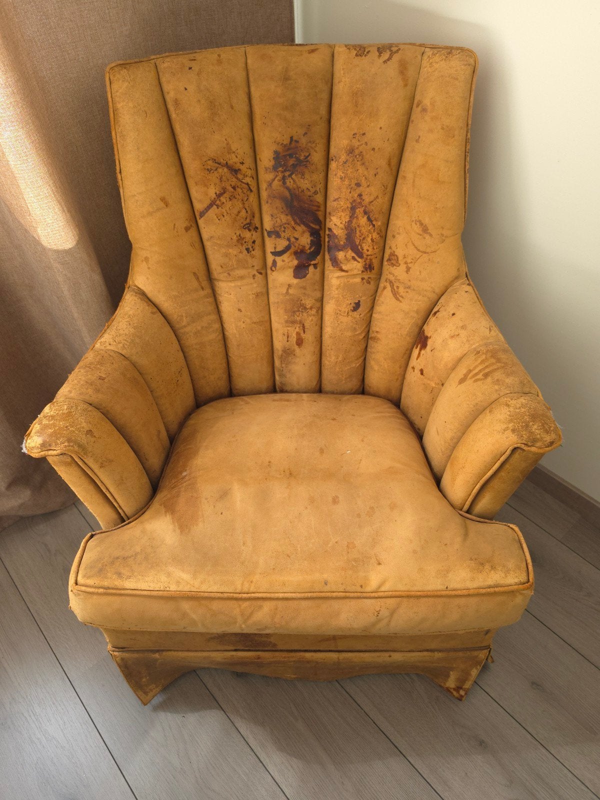 Vintage rokersstoel fauteuil schapenleer 70s met opbergvak, Ophalen, Gebruikt, 75 tot 100 cm, Leer