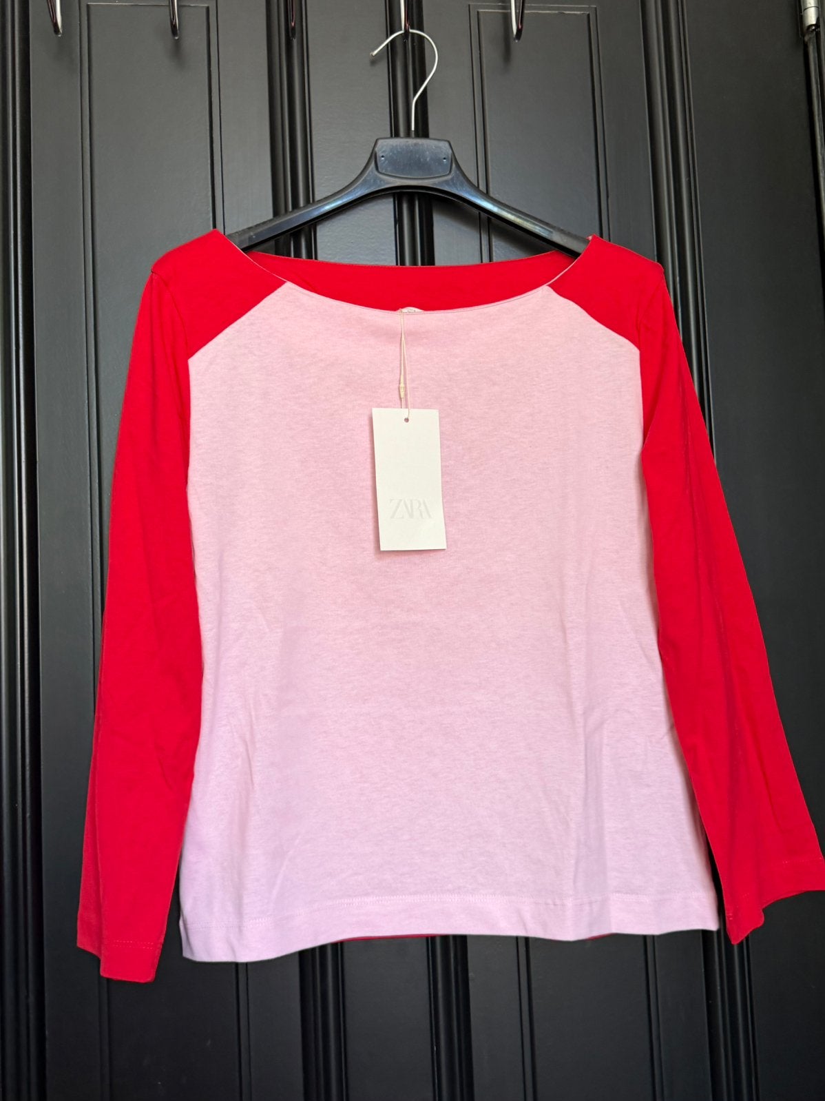 Maat M - Zara roze rood katoenen shirt met lange mouwen., Maat 38/40 (M), Nieuw, Ophalen of Verzenden, Lange mouw