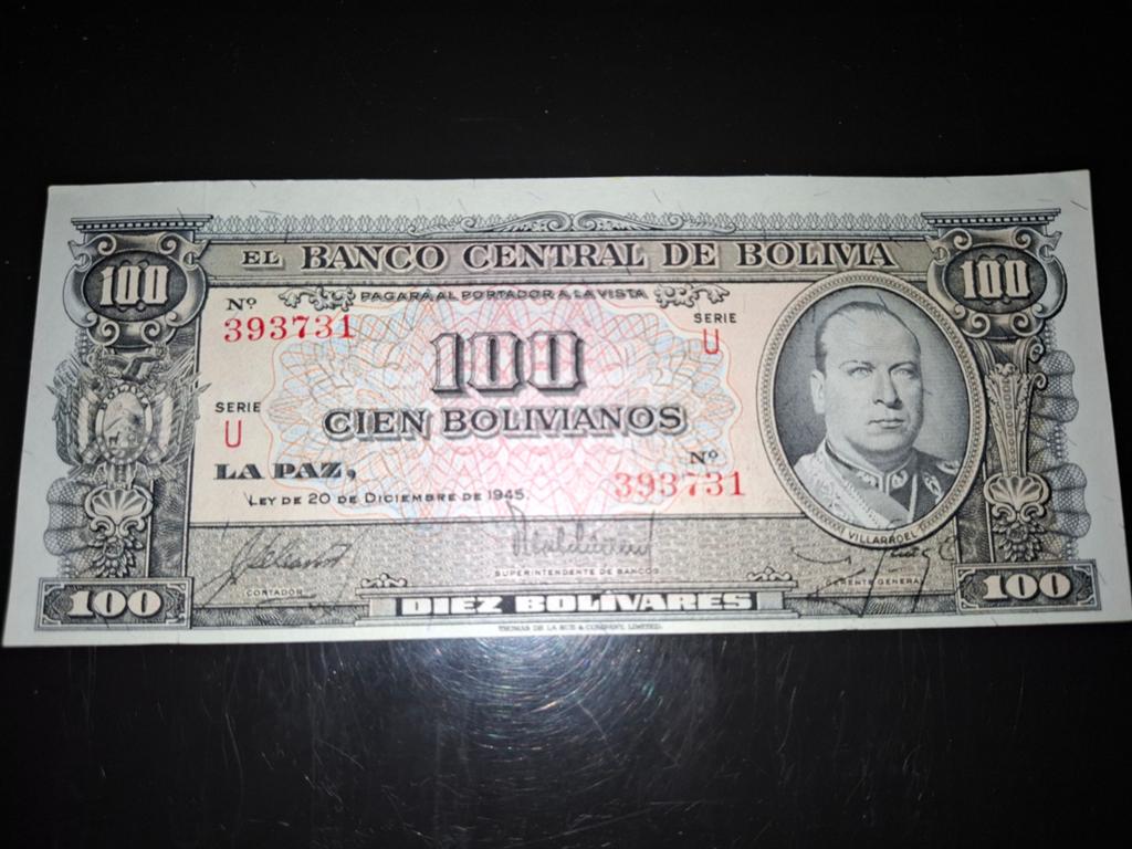 ### Bolivia 100 bolivares 1945 ###, Postzegels en Munten, Bankbiljetten | Amerika, Ophalen of Verzenden, Midden-Amerika