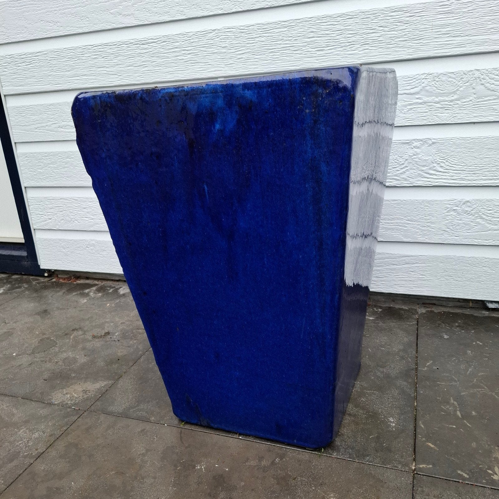 Blauw geglazuurde plantenbak., Tuin en Terras, Bloembakken en Plantenbakken, Ophalen, Steen, Gebruikt, Vierkant