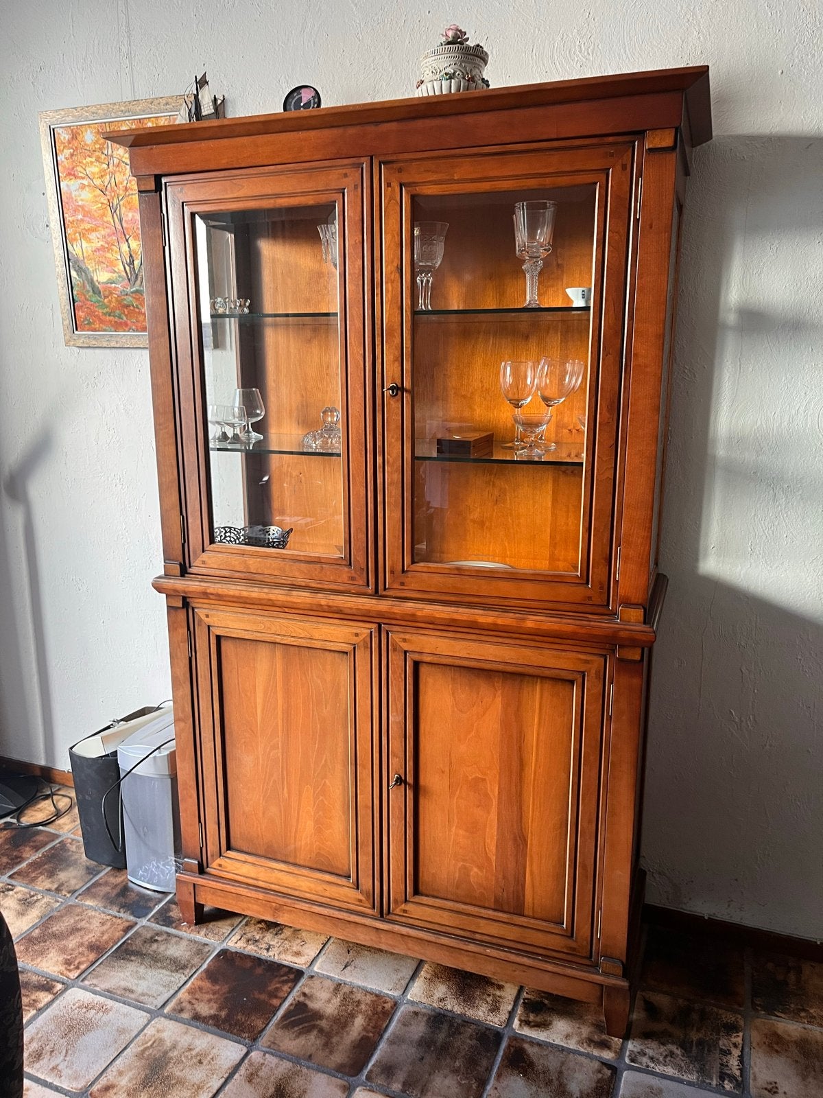 vitrinekast (kersenhout)met glasdeuren en dichte deuren, Huis en Inrichting, Ophalen, Gebruikt, 100 tot 150 cm, Kersenhout