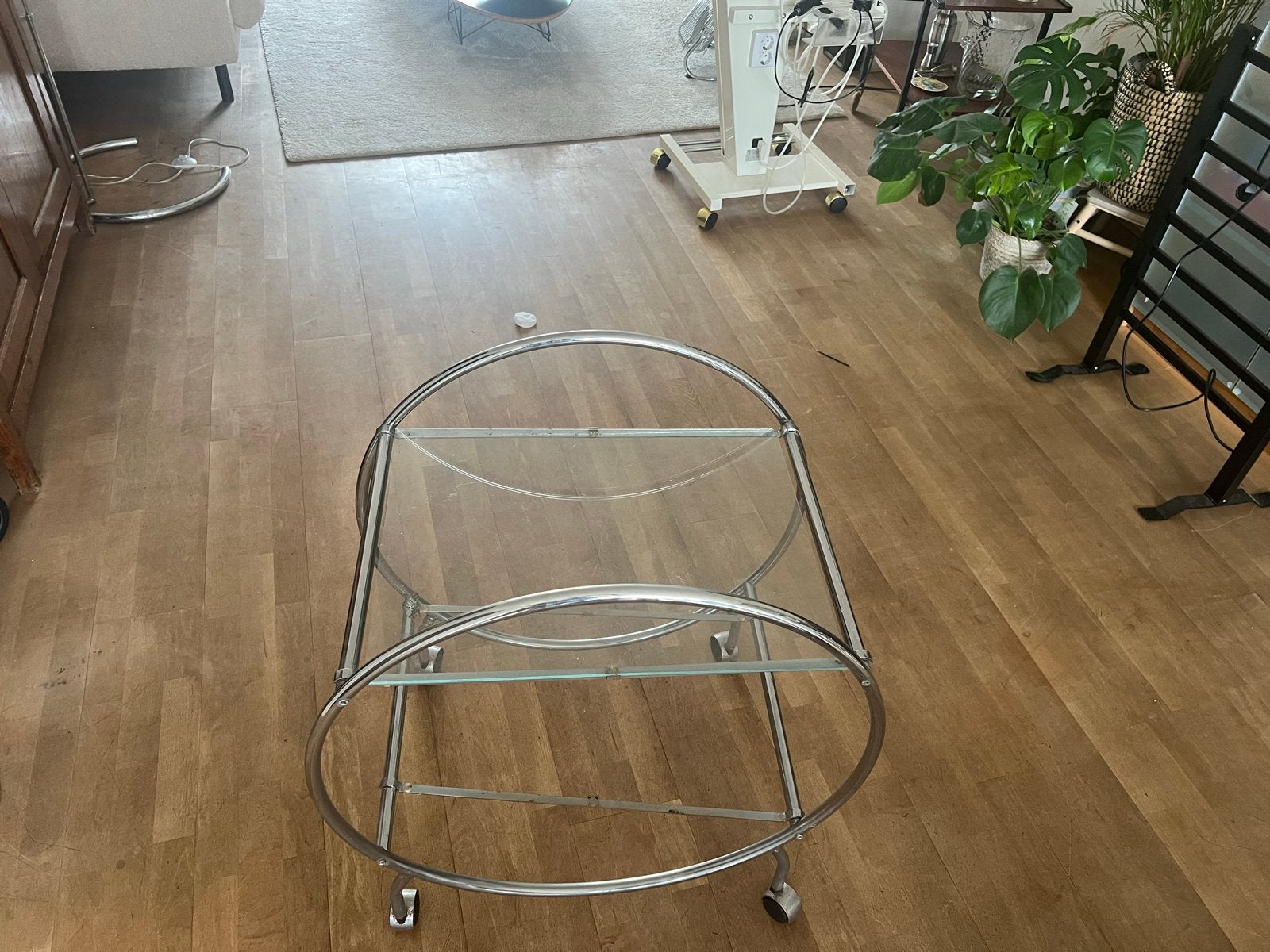 Bauhaus stijl trolley - Glazen serveerwagen, Huis en Inrichting, Vintage, Gebruikt, Ophalen of Verzenden, Glas