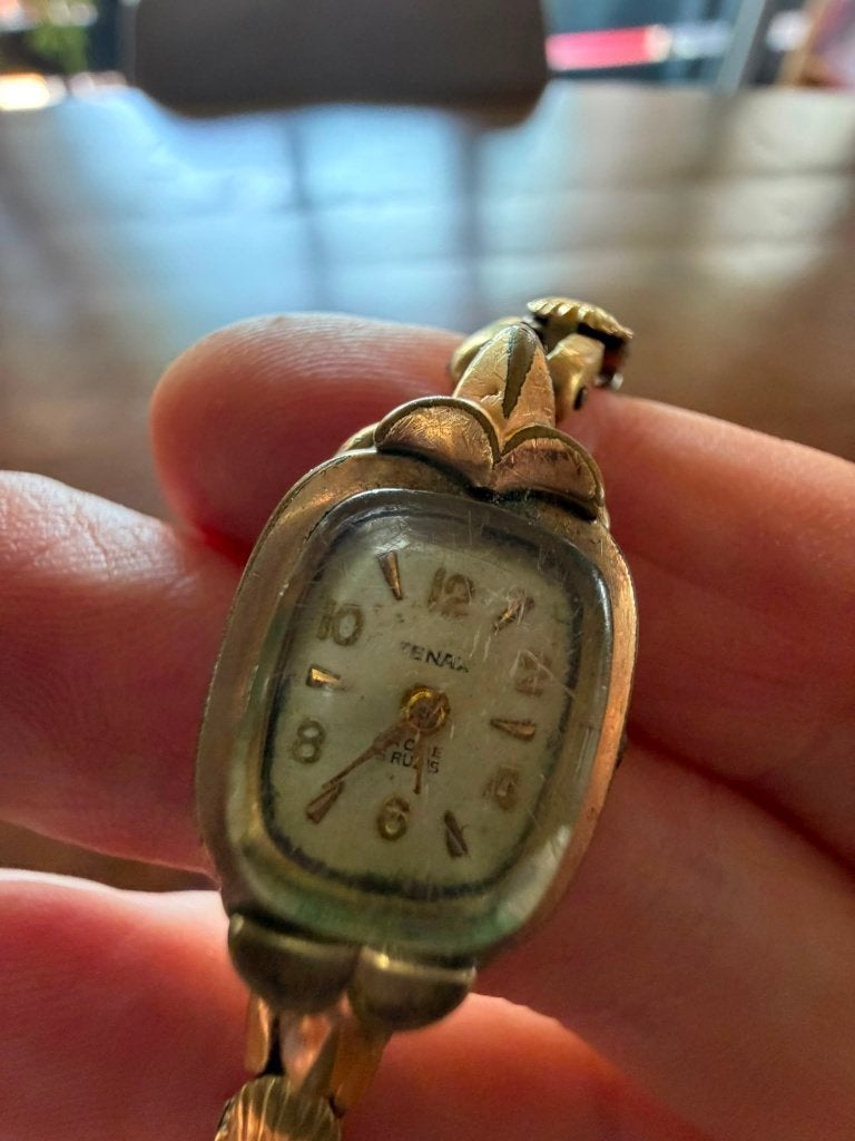 Vintage Tenax dameshorloge, Ophalen of Verzenden, Gebruikt, Goud, Overige materialen
