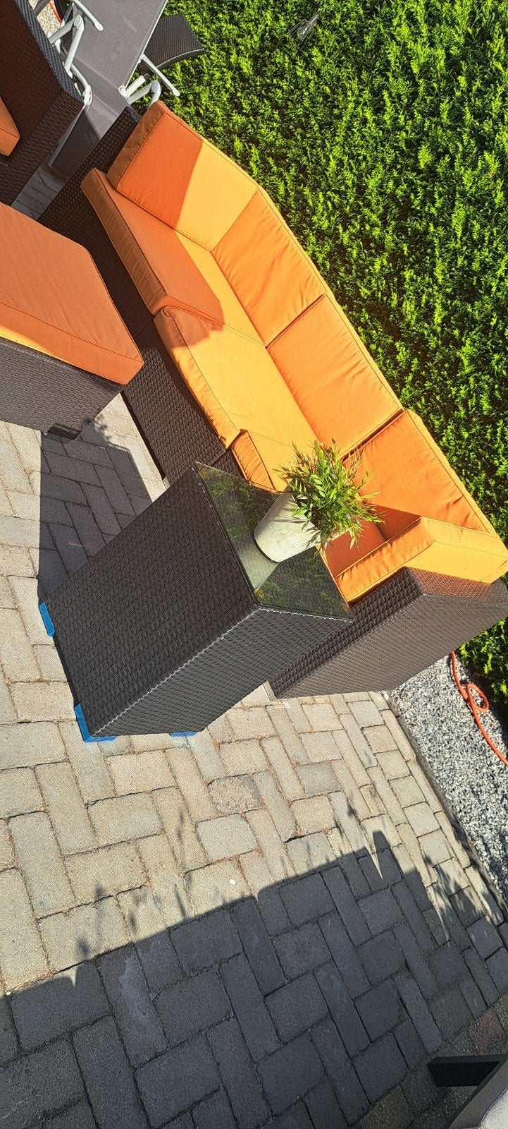 Luxe Wicker Loungeset met Oranje Kussens/ 8 elementen 14 kus, Ophalen, Zo goed als nieuw, Wicker