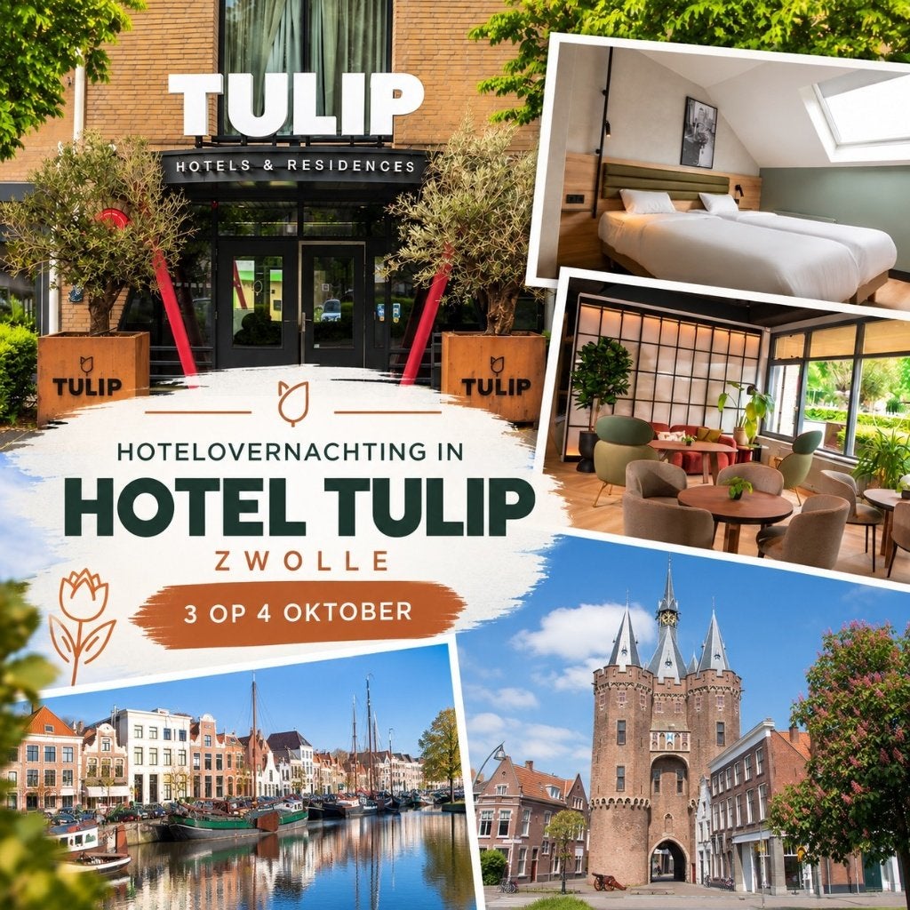 Hotel overnachting in Tulip Zwolle - zaterdag 3 op 4 oktober, Tickets en Kaartjes, Twee personen, 1 overnachting