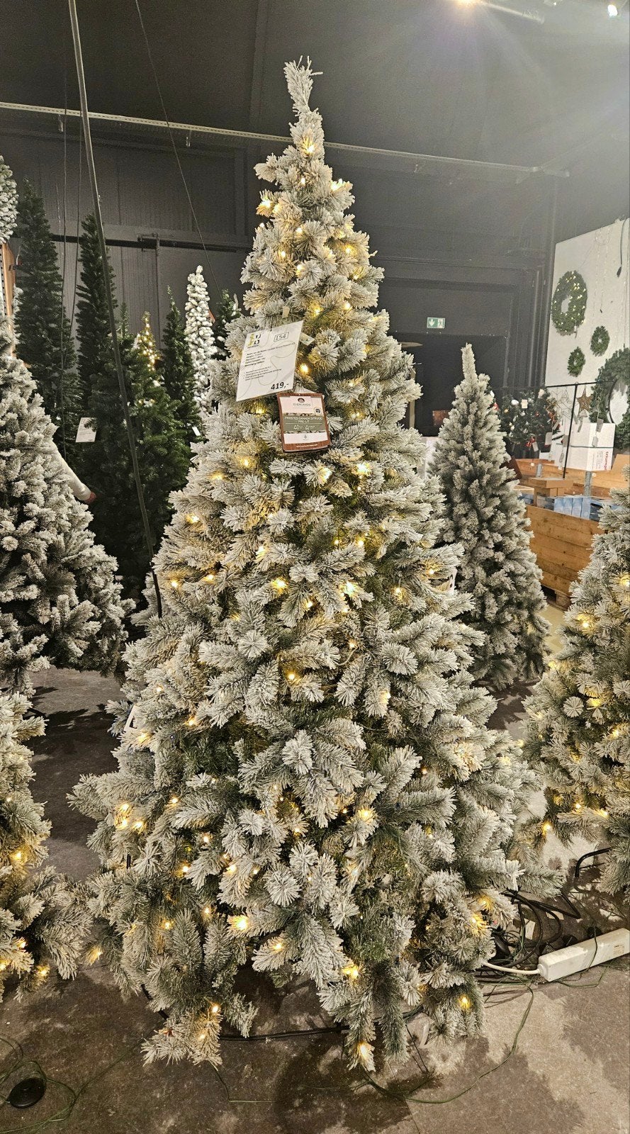 Kunstkerstboom 210cm LED verlichting en sneeuw met glitters, Ophalen