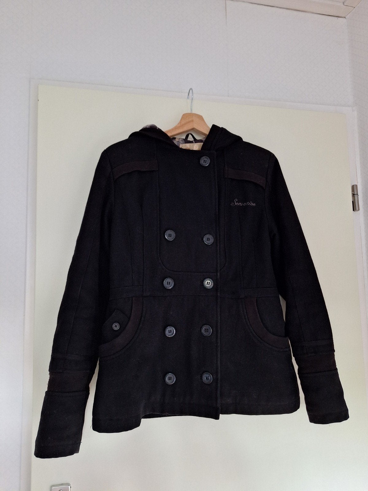 Warme winterjas Sensation maat 38 zwart., Sensation, Ophalen of Verzenden, Gedragen, Maat 38/40 (M)