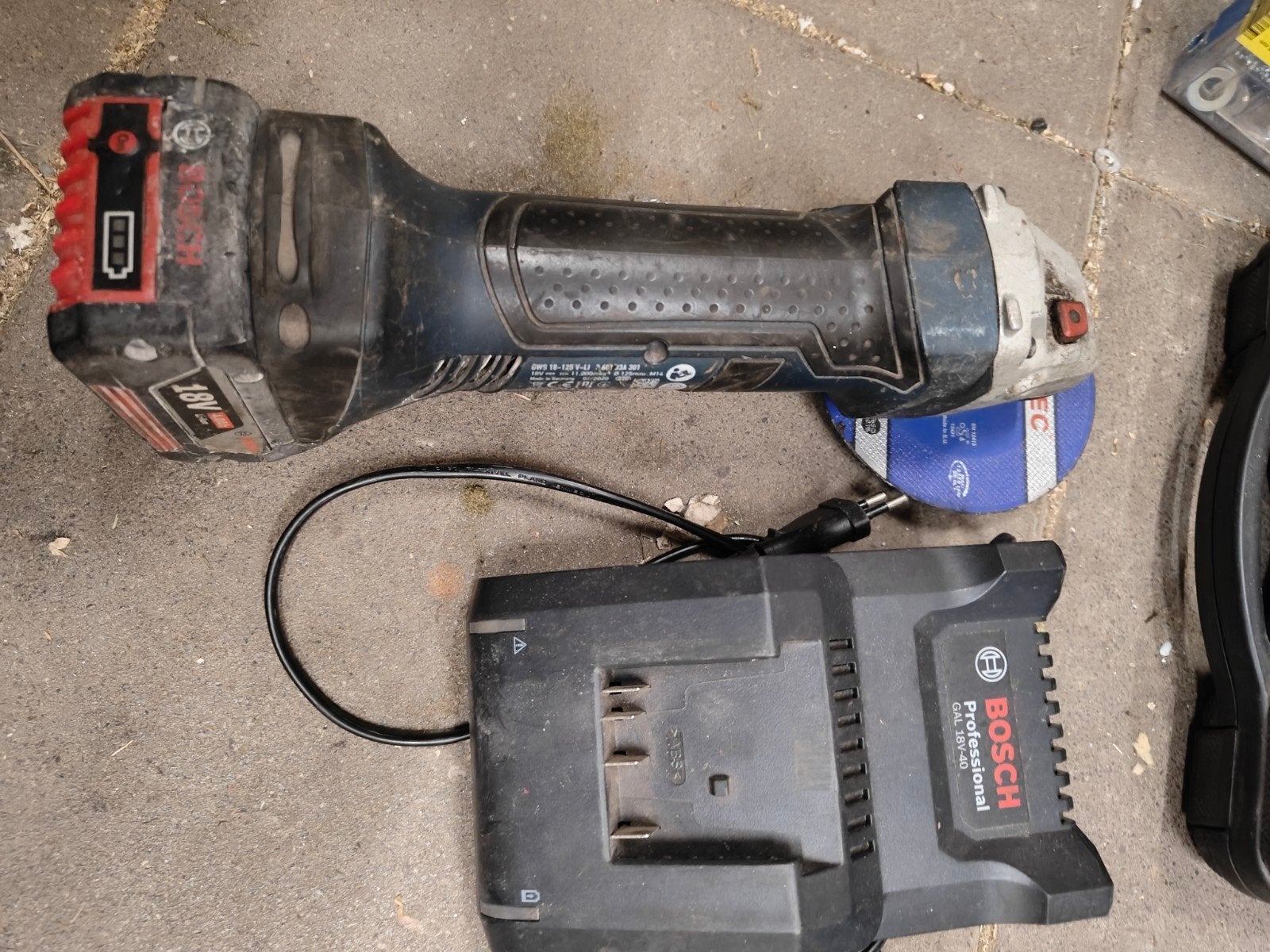 Bosch haakse slijper op accu gws 18-125 v-li, Gebruikt, Haakse handslijpmachine, M, Ophalen of Verzenden