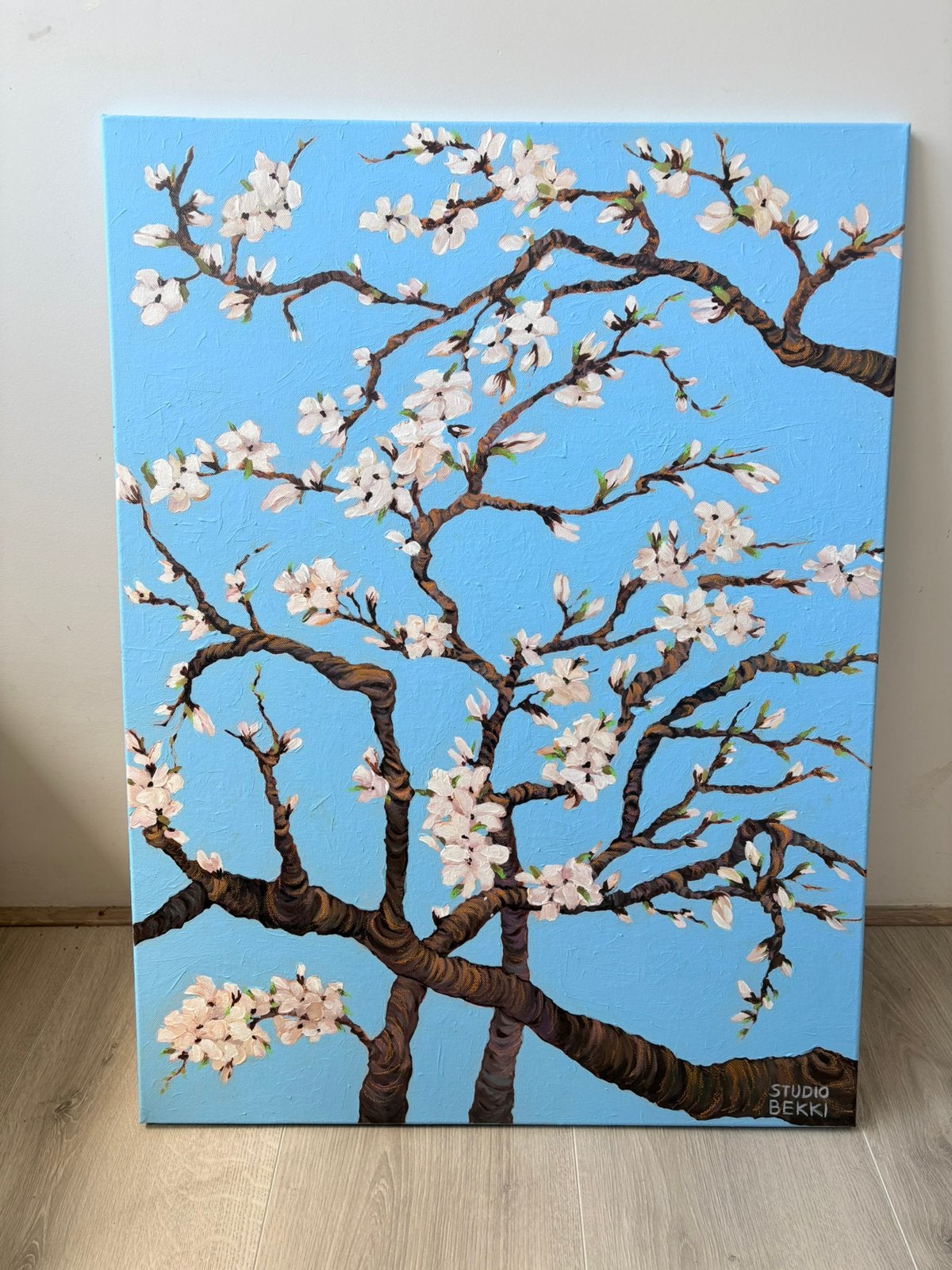 Schilderij handgemaakt bloemen groot bloesem boom, Antiek en Kunst, Ophalen