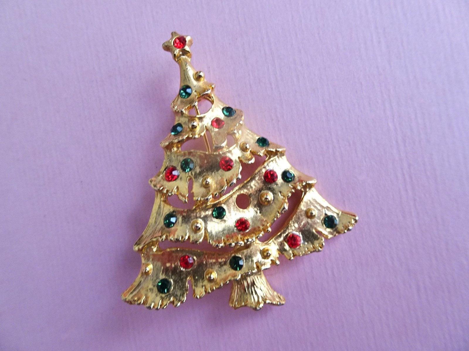 jwg Vintage 60s 70s Kerstboom kerst broche goud klr verguld, Verzenden, Overige materialen, Broche, Verguld