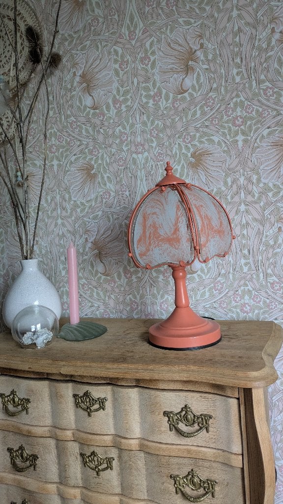 Vintage roze tafellamp, Gebruikt, Vintage, Ophalen of Verzenden, Glas