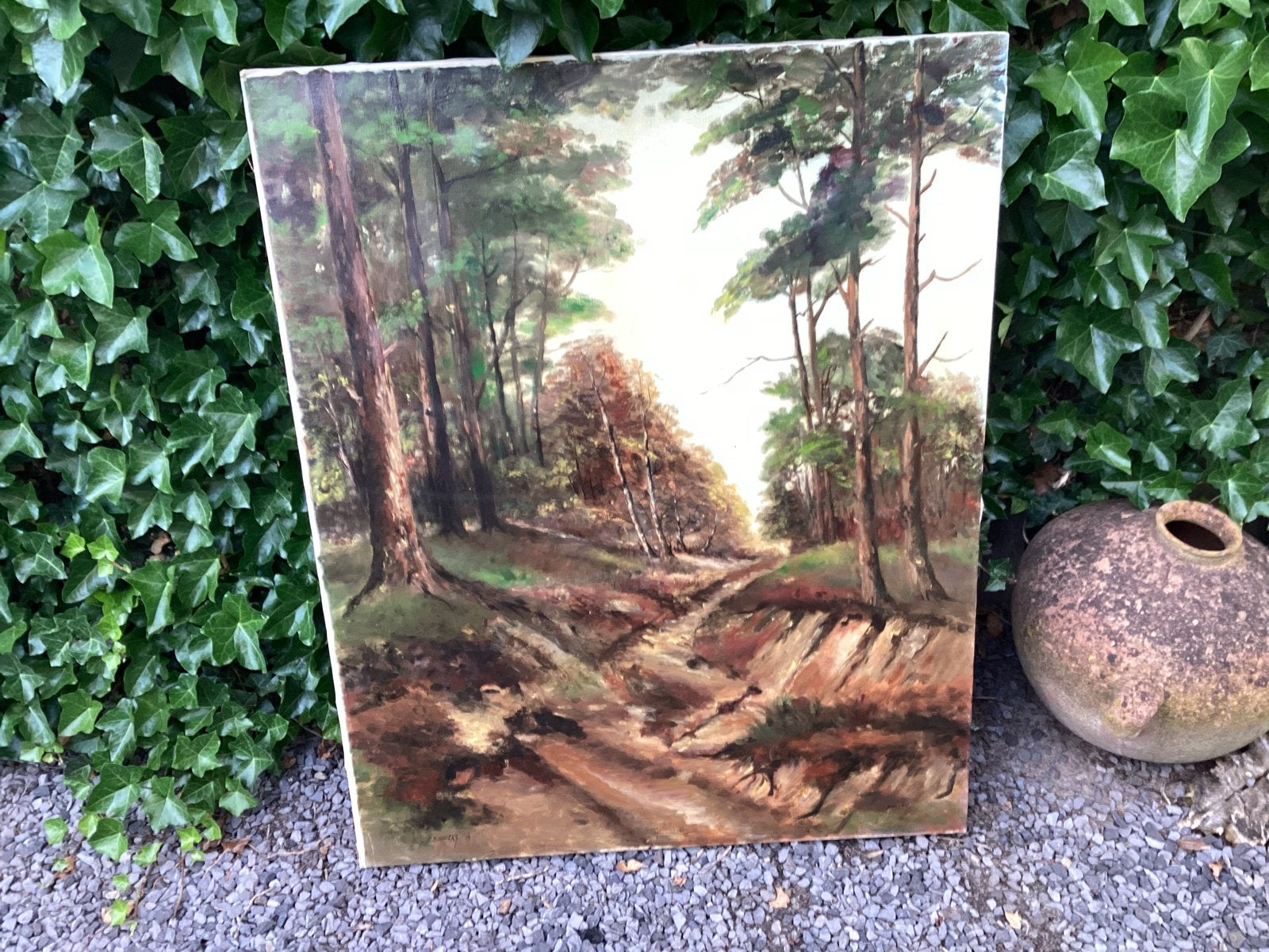 Schilderij A. Hoogers 1979 - Bosgezicht (80x100 cm) Son Nbr., Antiek en Kunst, Kunst | Schilderijen | Klassiek, Ophalen