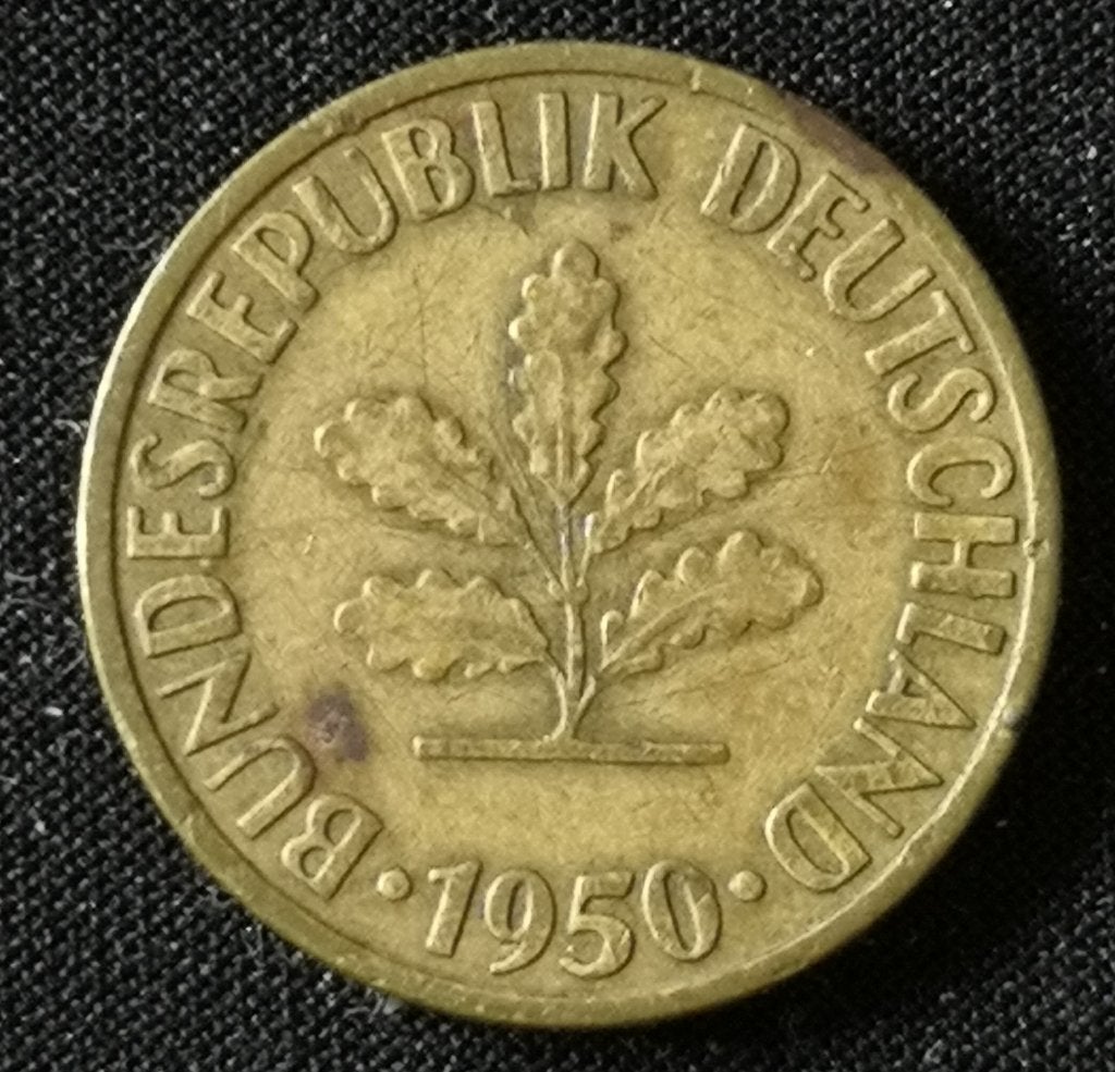 10 Duitse Pfennig munt  (J) uit 1950, Ophalen, Duitsland, Losse munt